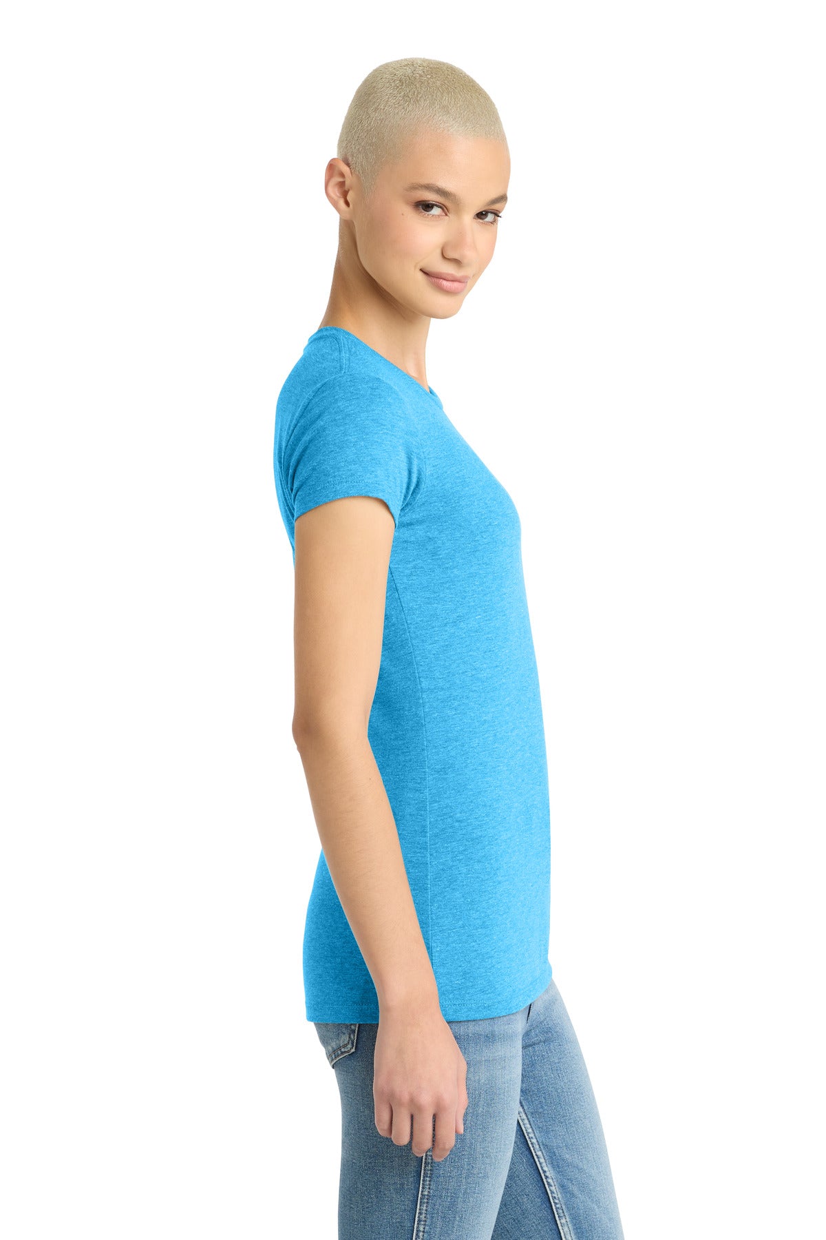 District Women's Fitted Perfect Tri Tee. DT155 - Turquoise Frost - side