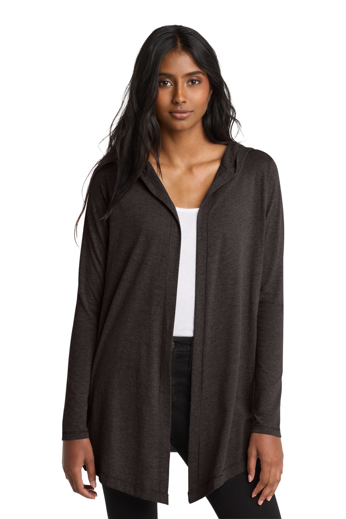 District Women's Perfect Tri Hooded Cardigan. DT156 - Black Frost - front