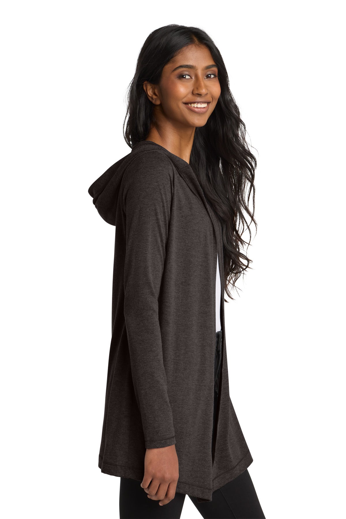 District Women's Perfect Tri Hooded Cardigan. DT156 - Black Frost - side