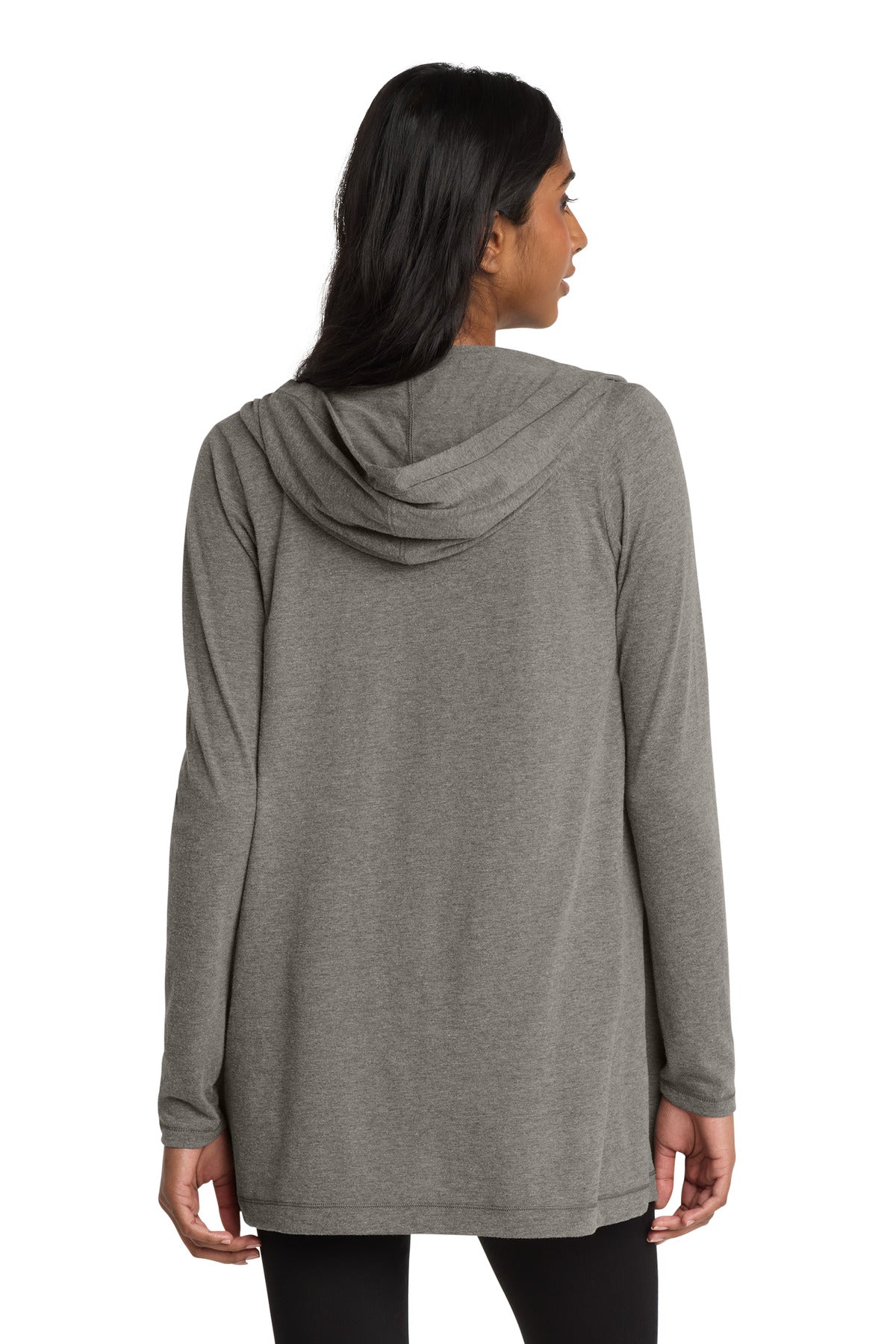 District Women's Perfect Tri Hooded Cardigan. DT156 - Grey Frost - back