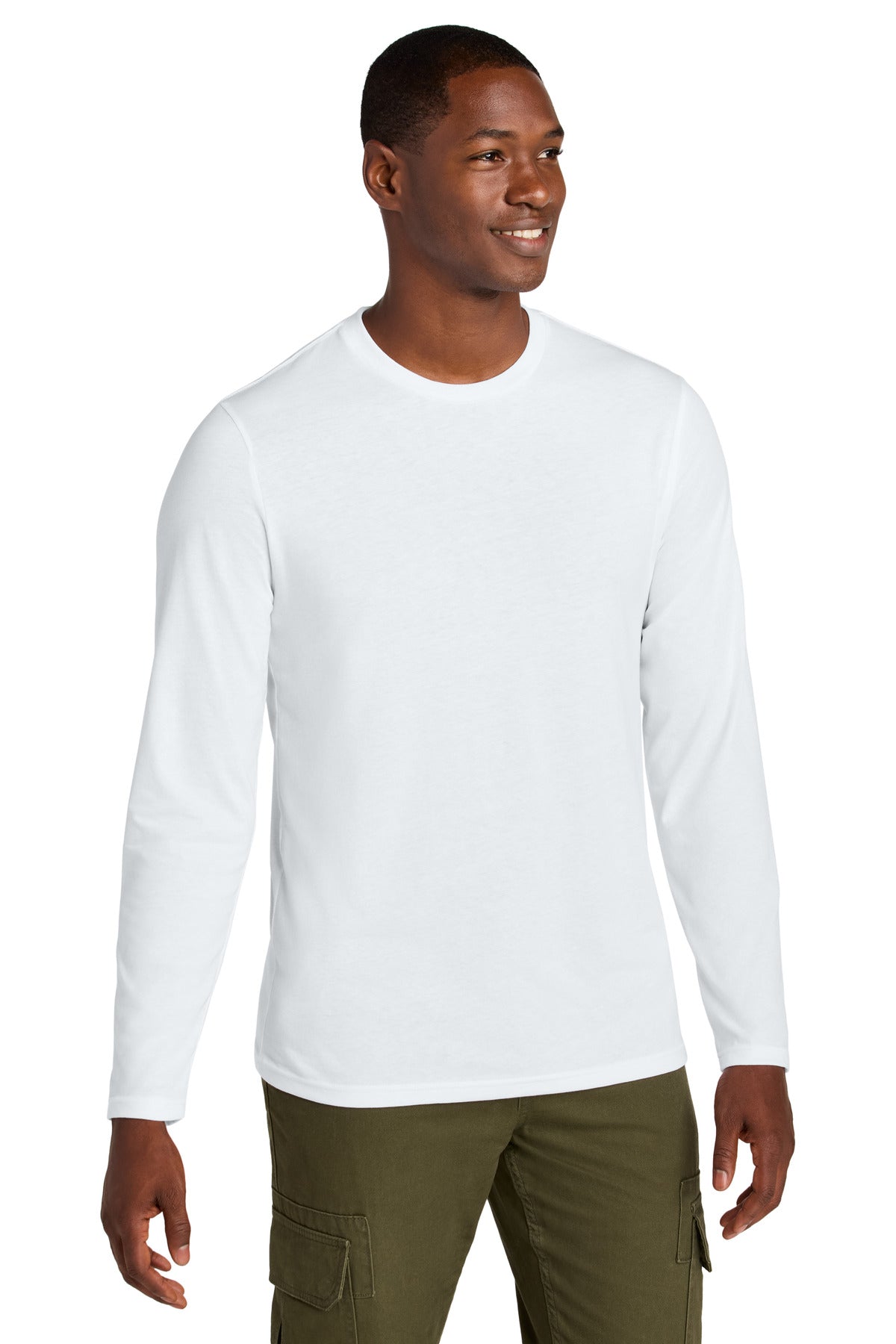 District Perfect Weight CVC Long Sleeve Tee DT185 - Bright White - front