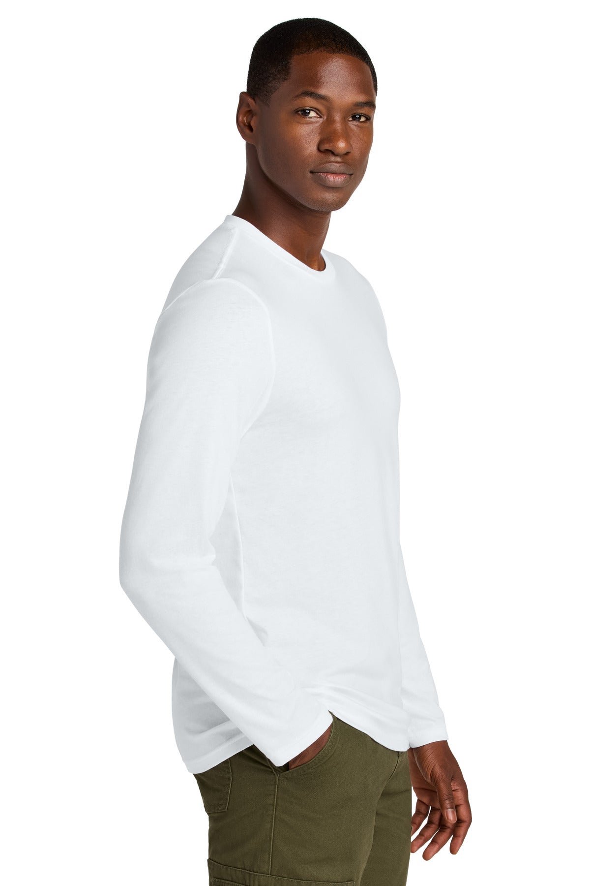 District Perfect Weight CVC Long Sleeve Tee DT185 - Bright White - side