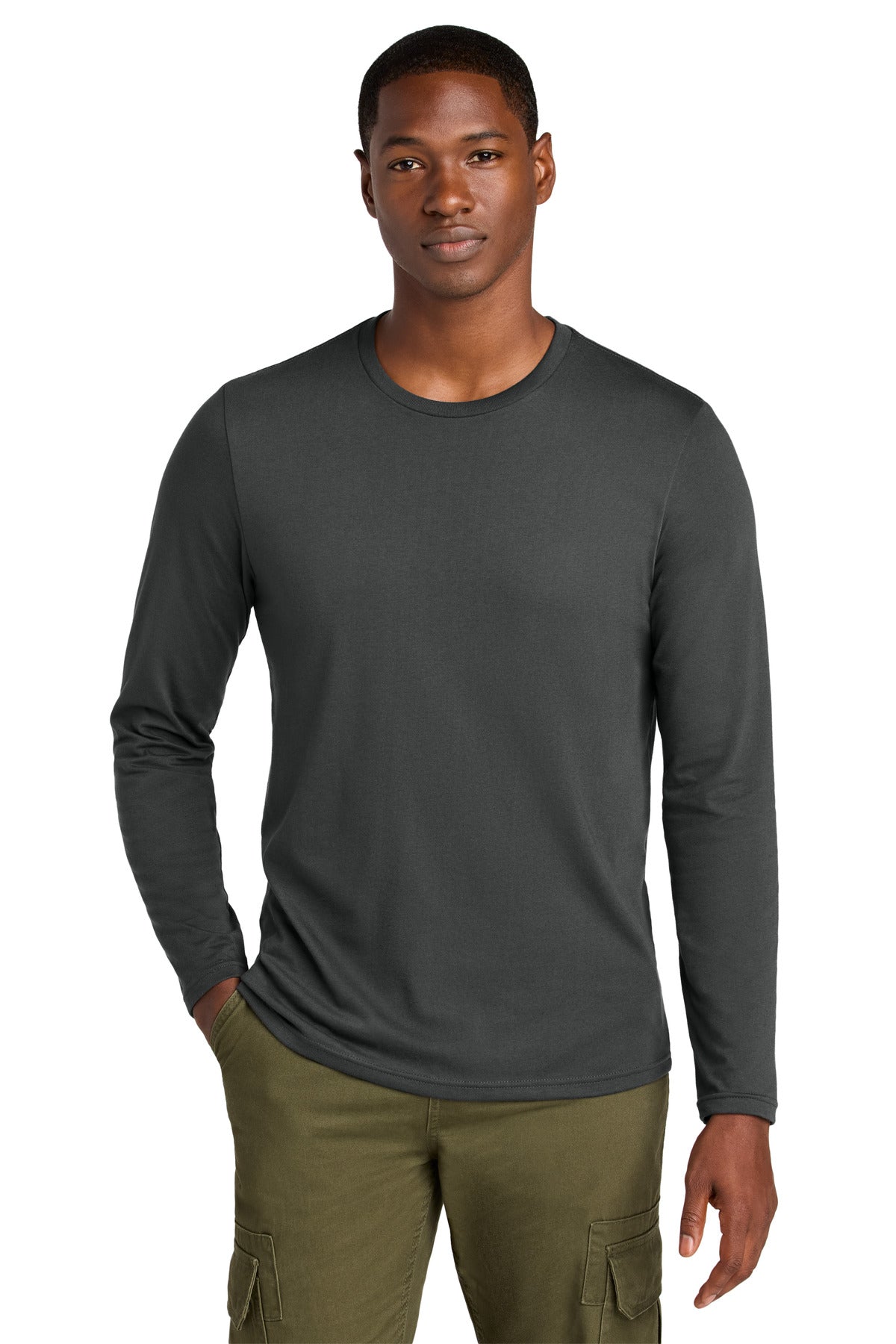 District Perfect Weight CVC Long Sleeve Tee DT185 - Charcoal - front