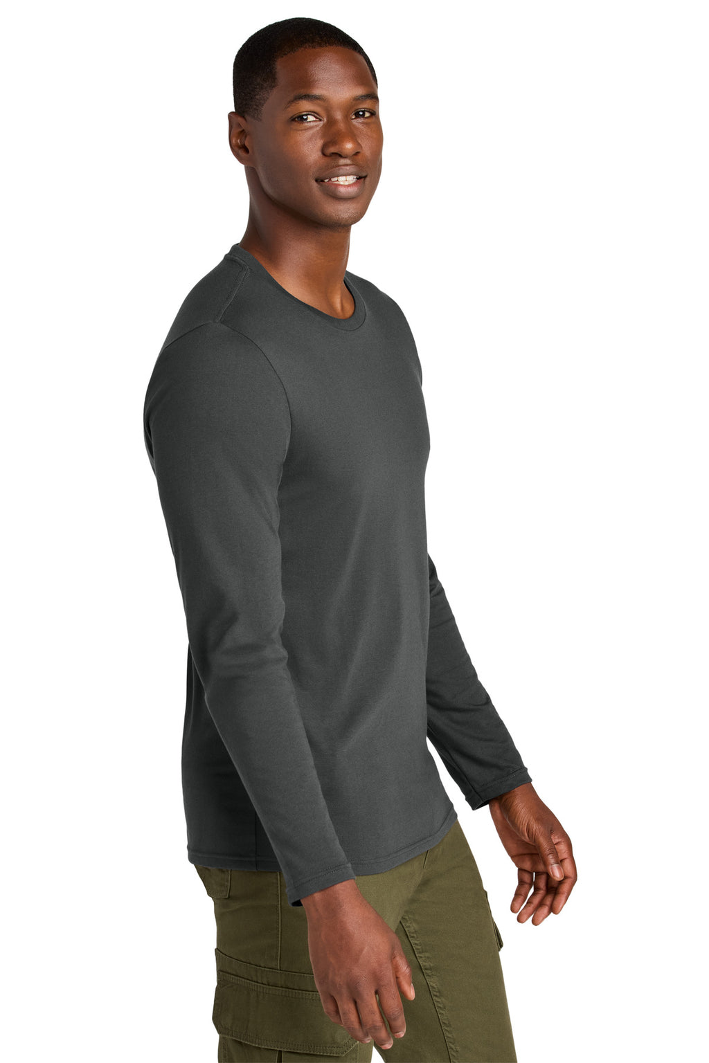 District Perfect Weight CVC Long Sleeve Tee DT185 - Charcoal - side