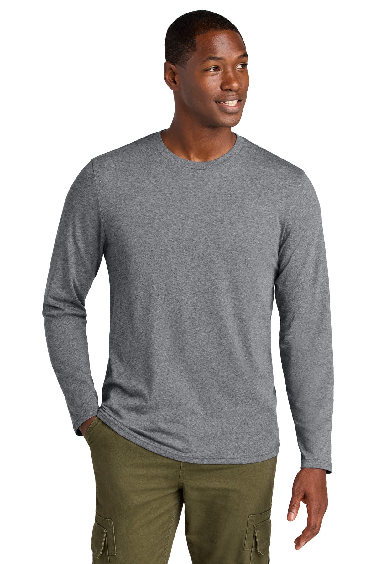 District Perfect Weight CVC Long Sleeve Tee DT185 - Graphite Heather - front