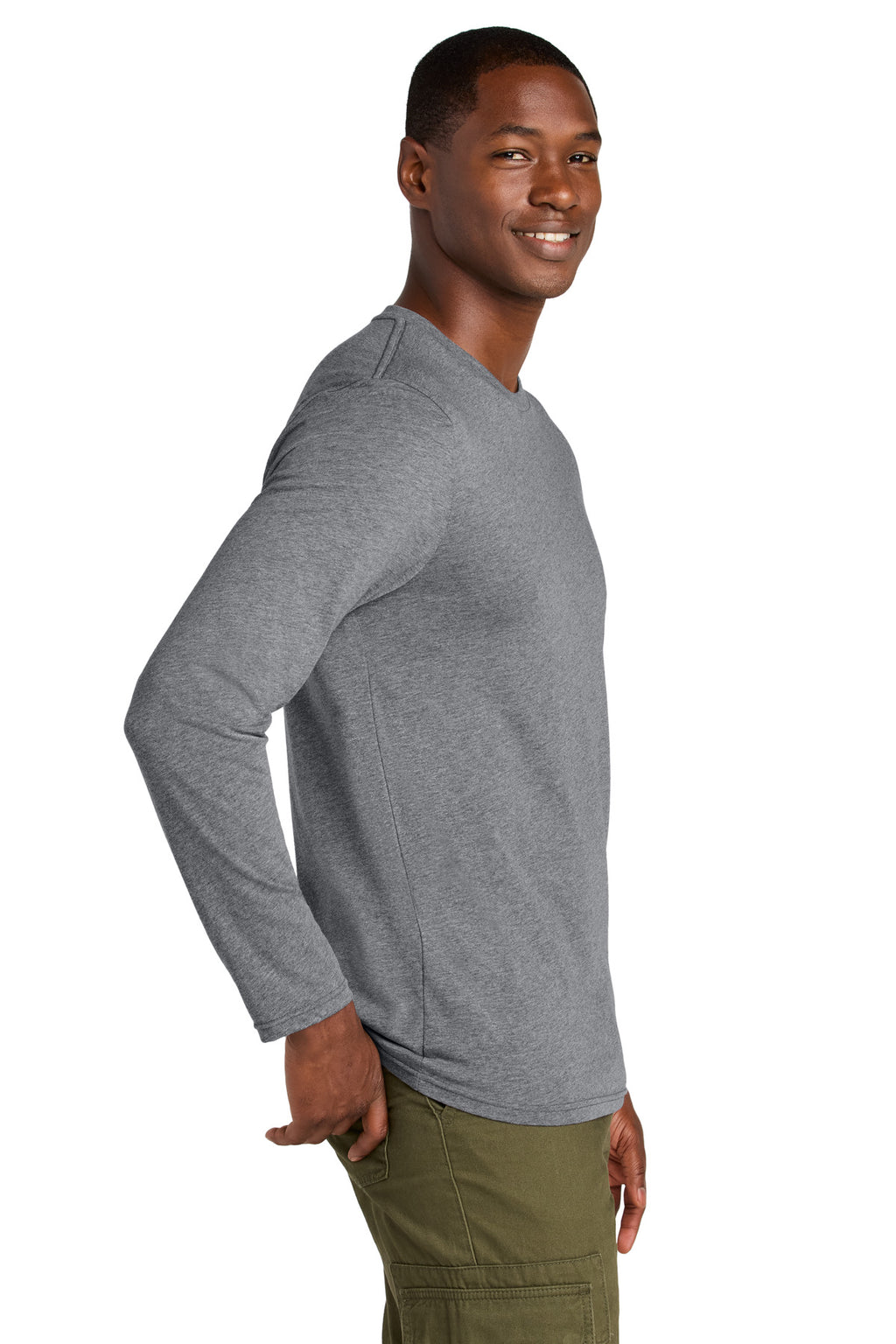 District Perfect Weight CVC Long Sleeve Tee DT185 - Graphite Heather - side