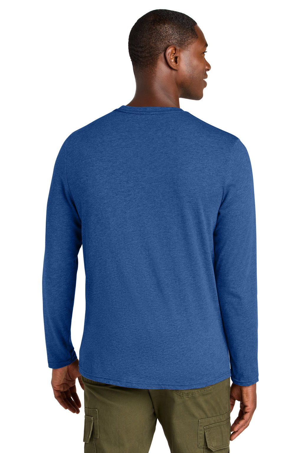District Perfect Weight CVC Long Sleeve Tee DT185 - Heathered Deep Royal - back