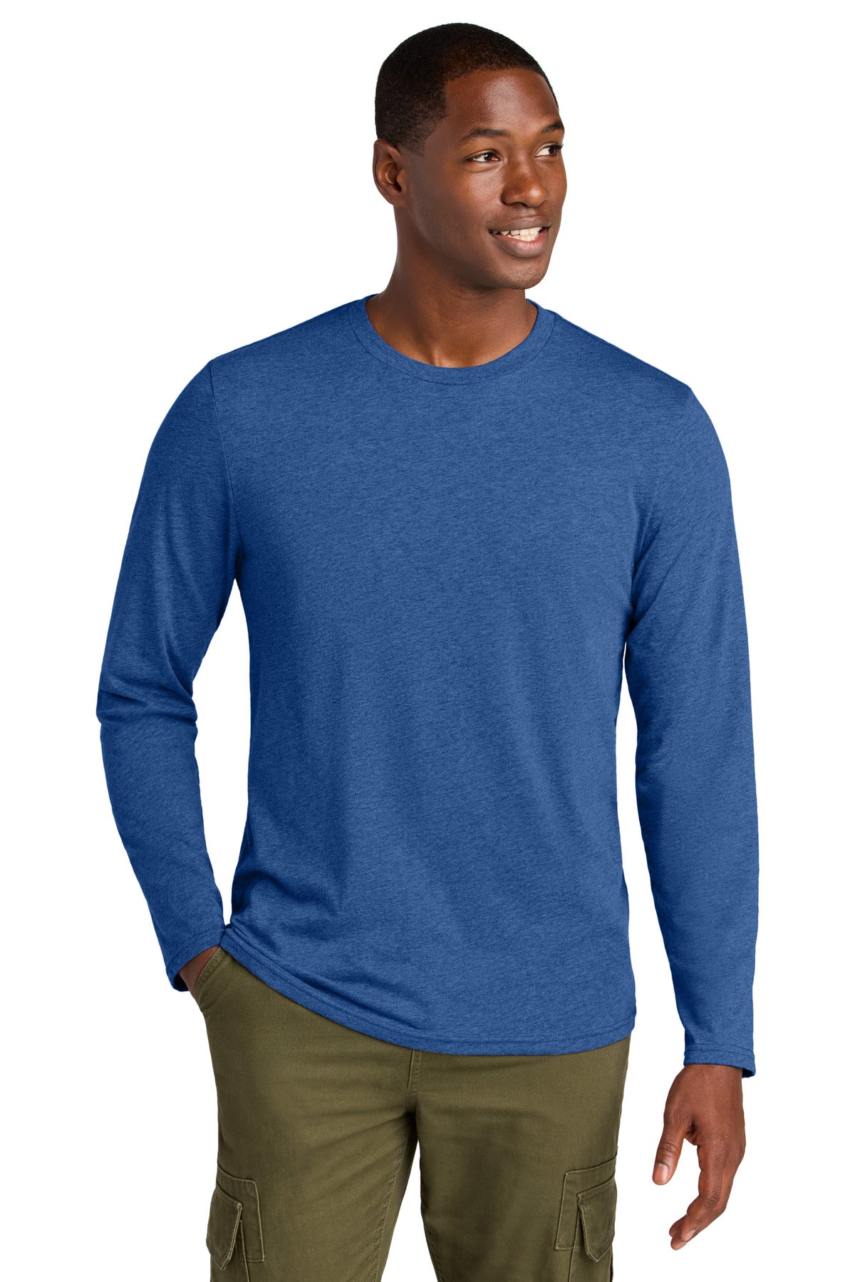 District Perfect Weight CVC Long Sleeve Tee DT185 - Heathered Deep Royal - front