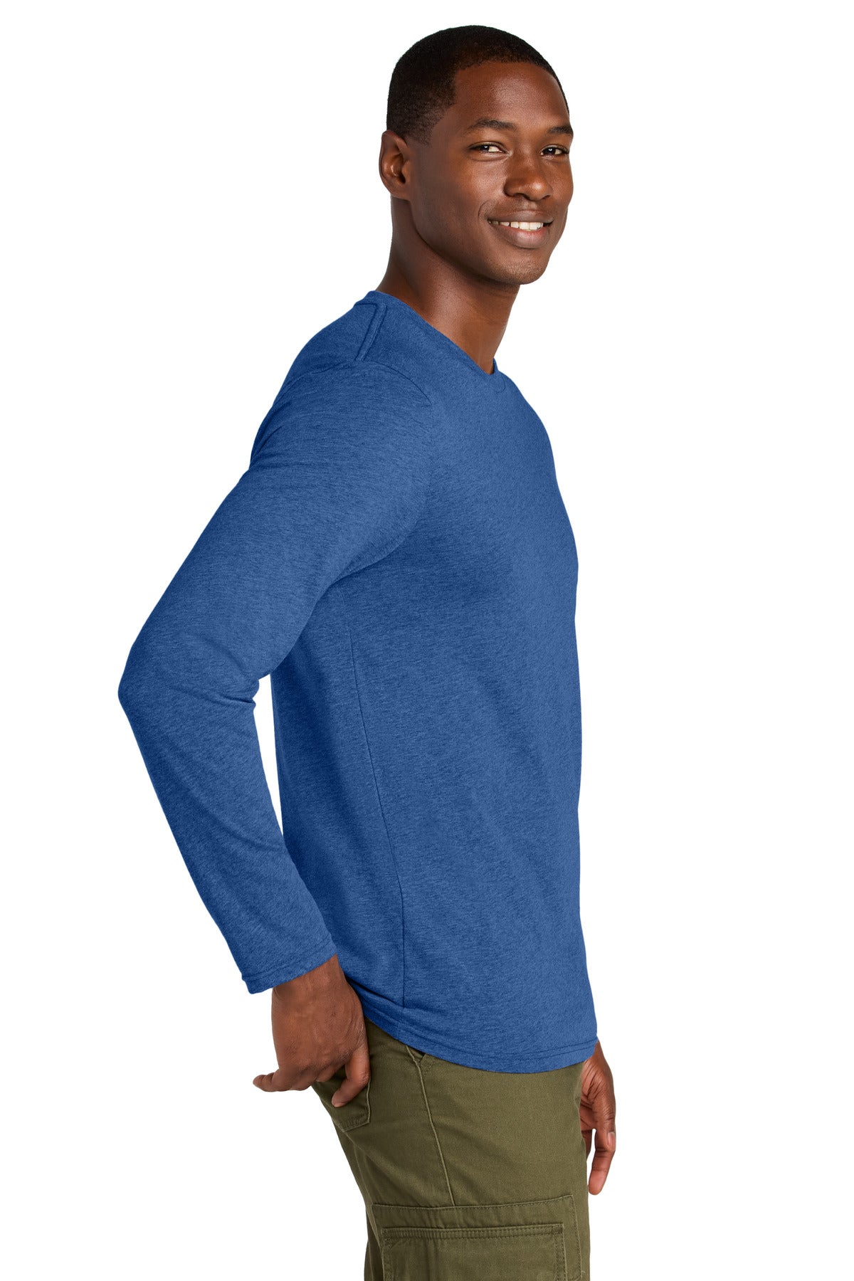 District Perfect Weight CVC Long Sleeve Tee DT185 - Heathered Deep Royal - side