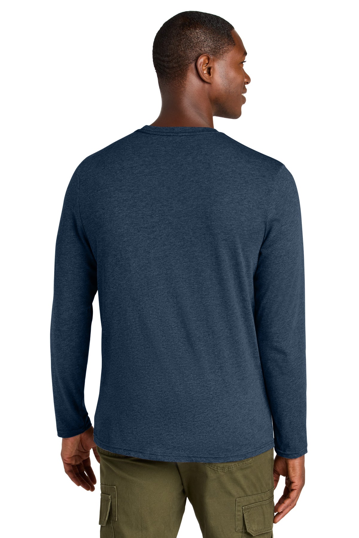 District Perfect Weight CVC Long Sleeve Tee DT185 - Heathered Navy - back