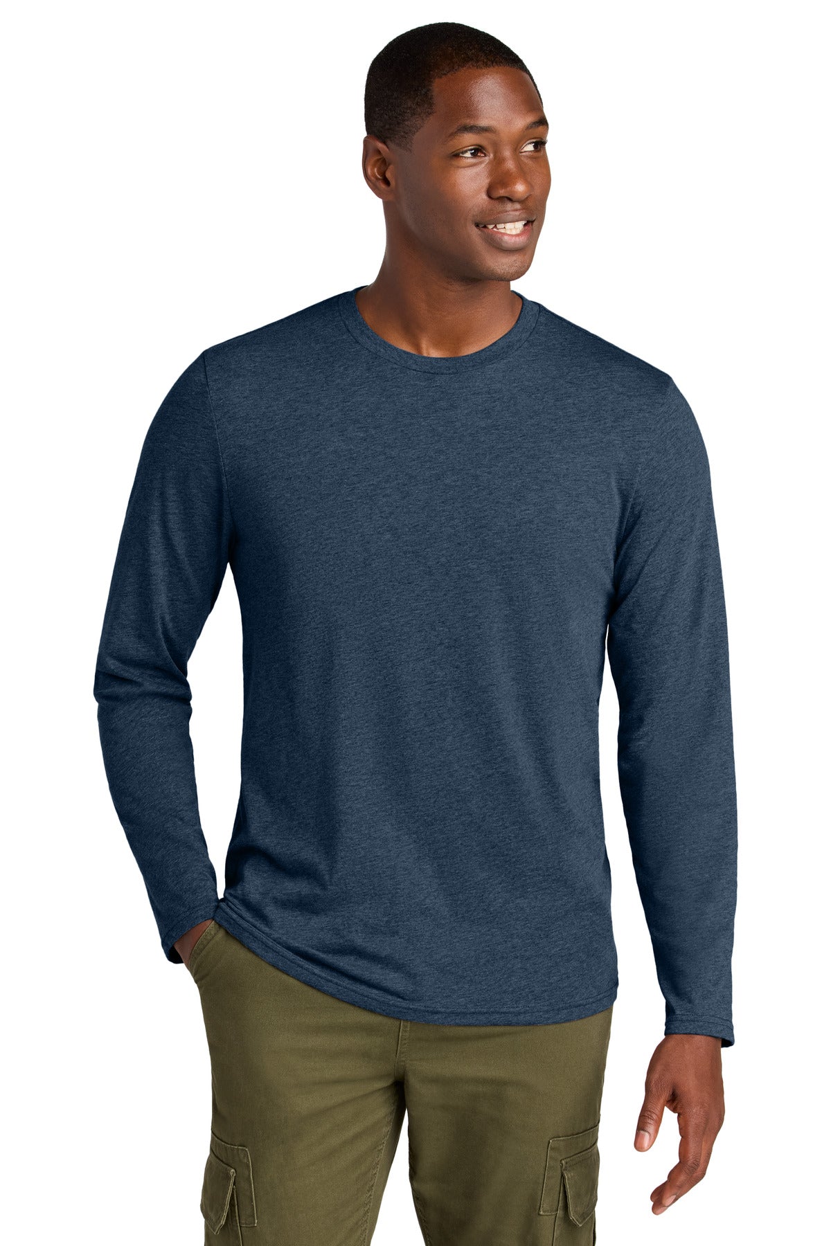 District Perfect Weight CVC Long Sleeve Tee DT185 - Heathered Navy - front