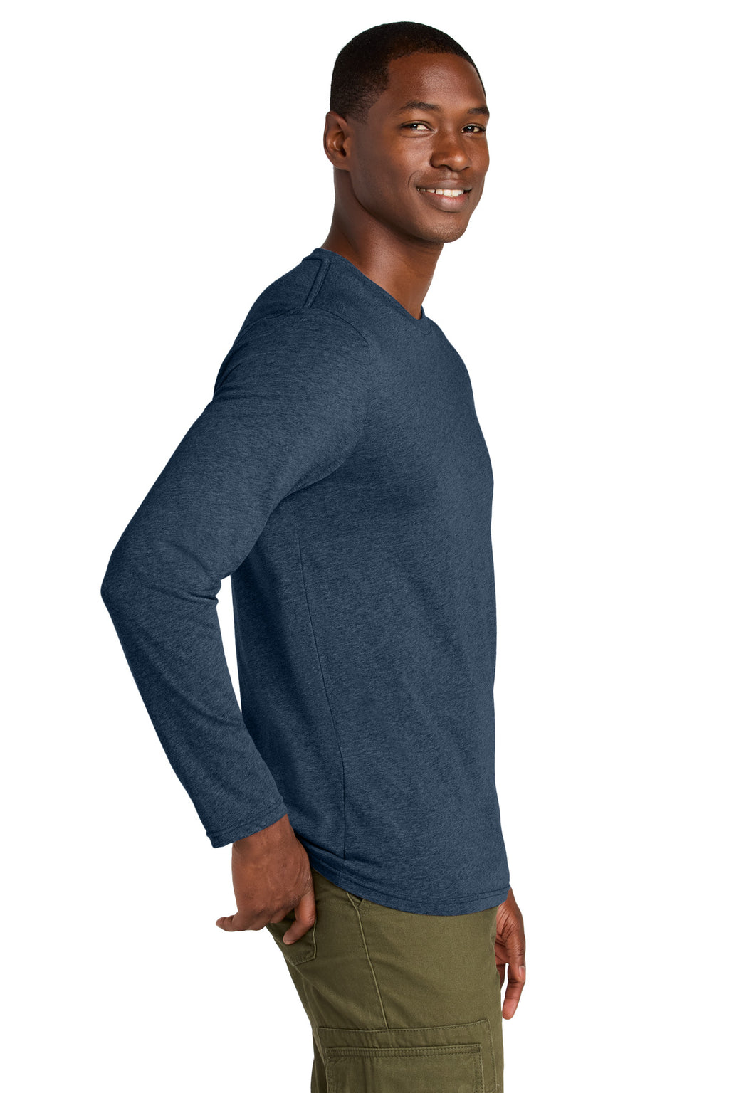District Perfect Weight CVC Long Sleeve Tee DT185 - Heathered Navy - side