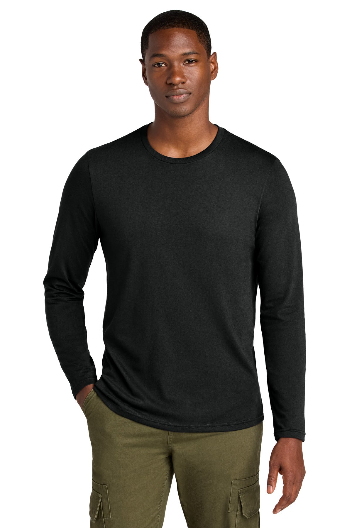 District Perfect Weight CVC Long Sleeve Tee DT185 - Jet Black - front