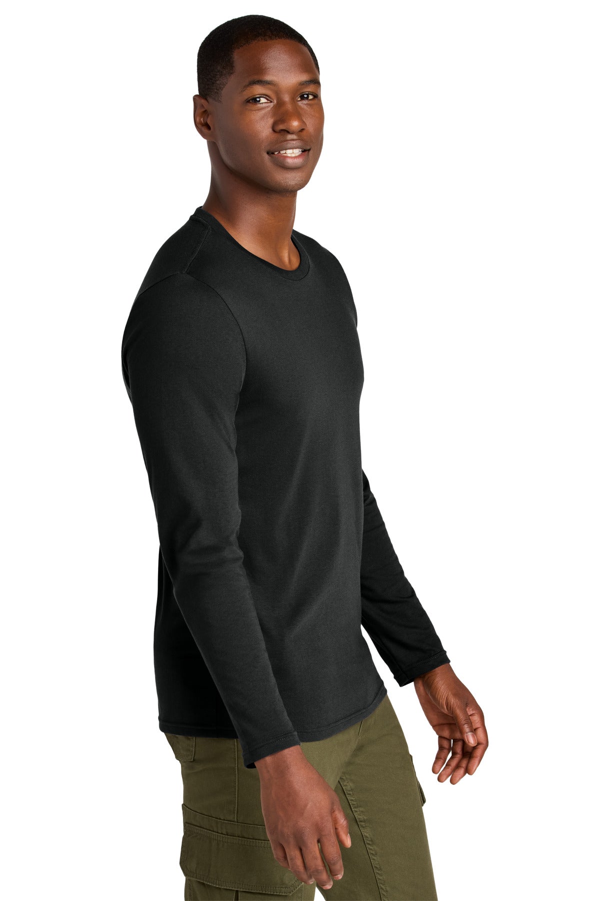 District Perfect Weight CVC Long Sleeve Tee DT185 - Jet Black - side