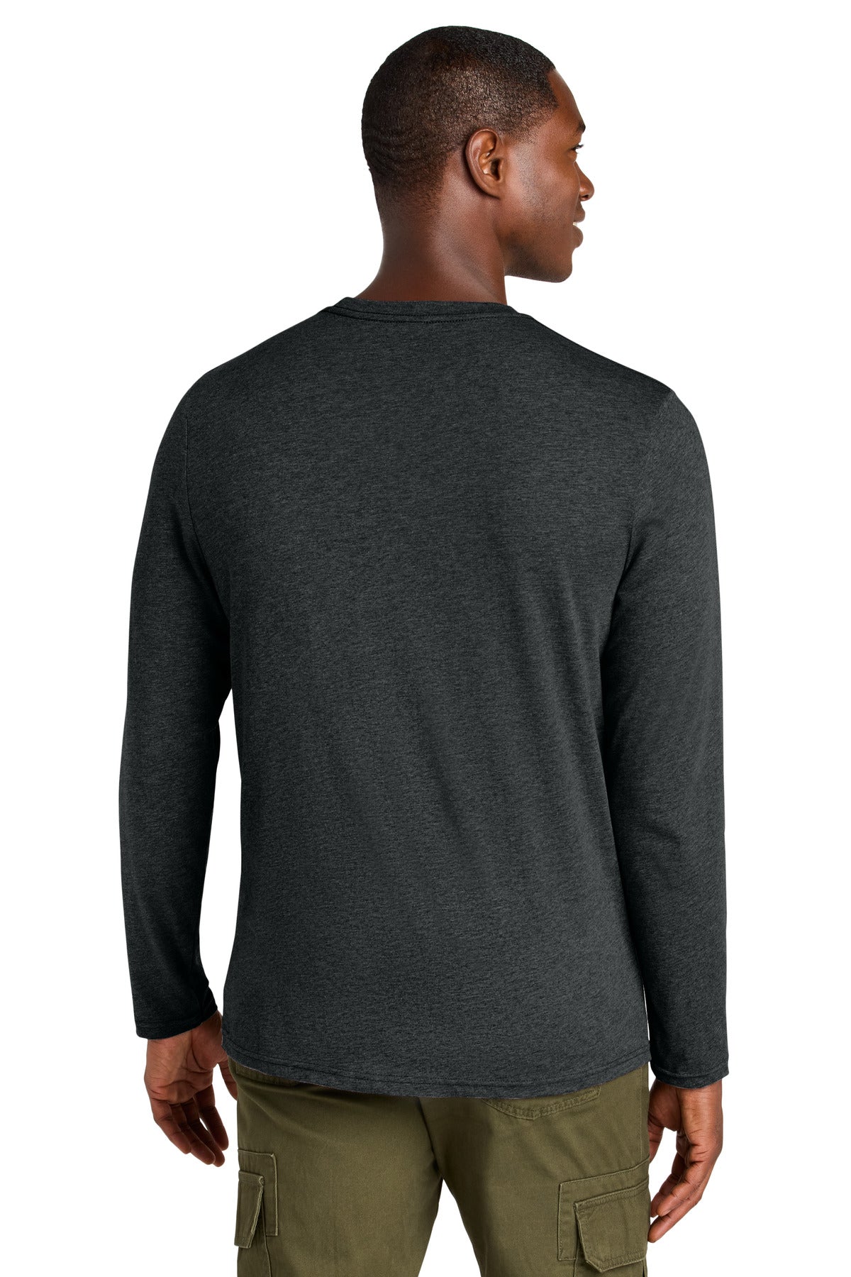 District Perfect Weight CVC Long Sleeve Tee DT185 - Jet Black Heather - back