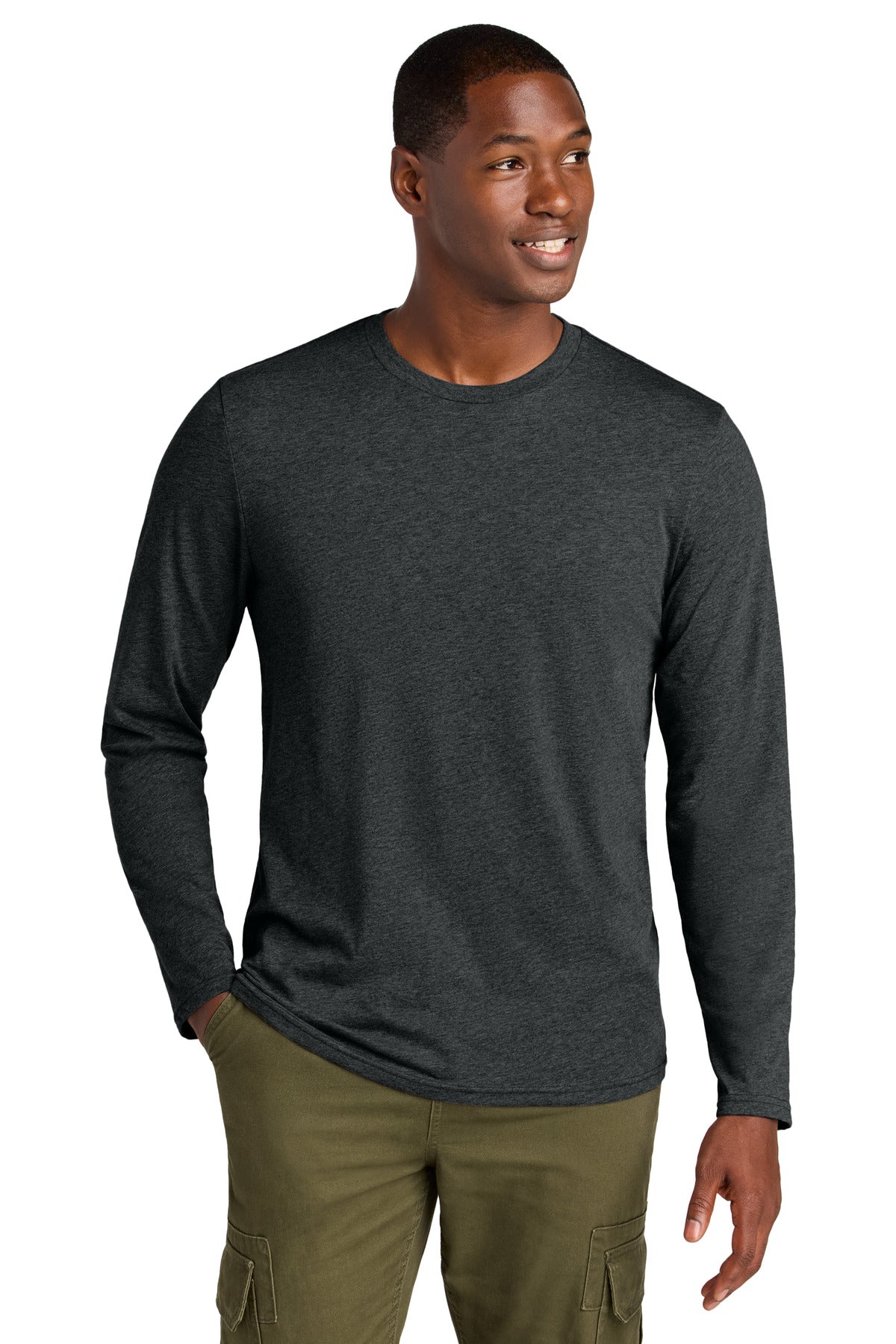 District Perfect Weight CVC Long Sleeve Tee DT185 - Jet Black Heather - front