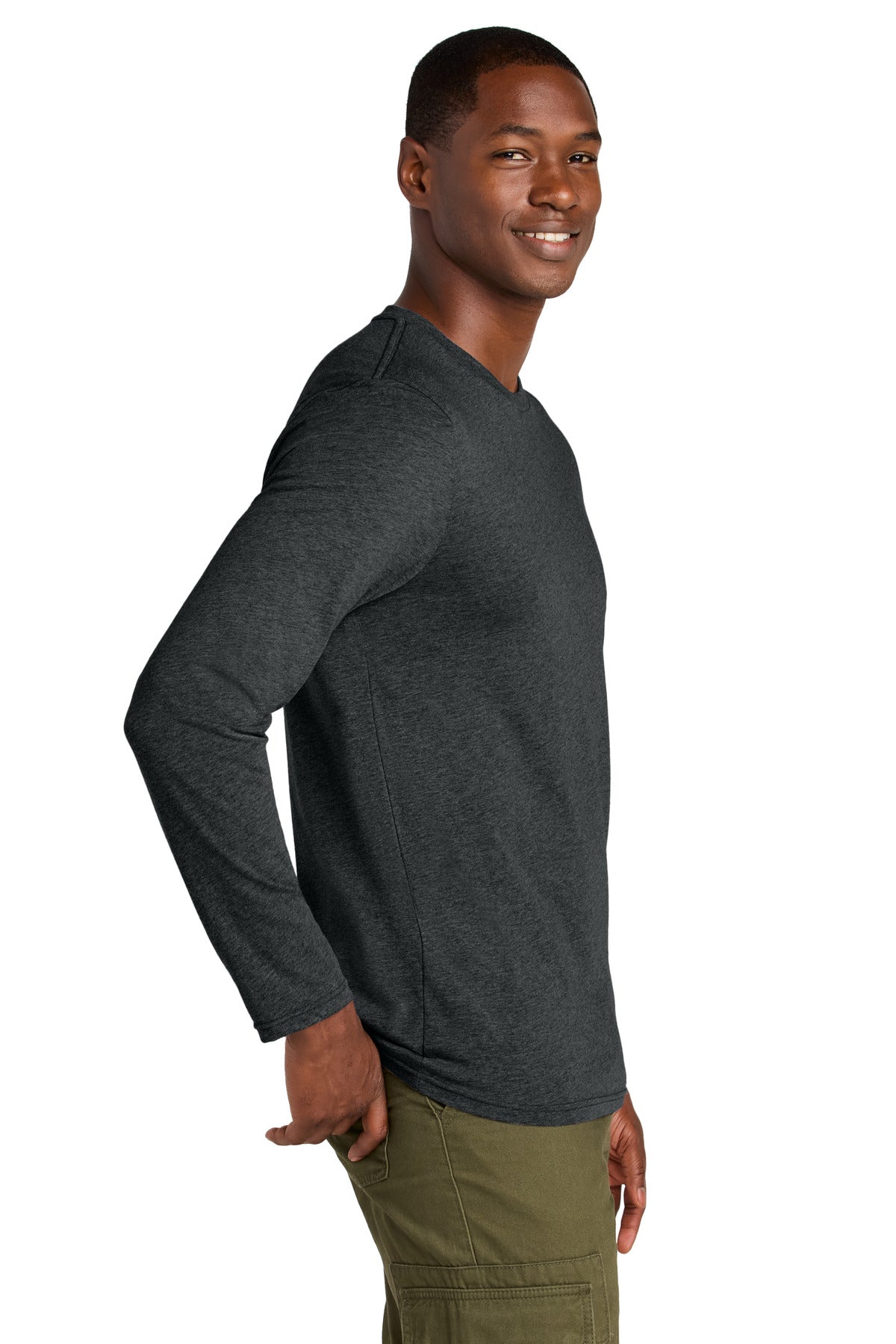 District Perfect Weight CVC Long Sleeve Tee DT185 - Jet Black Heather - side