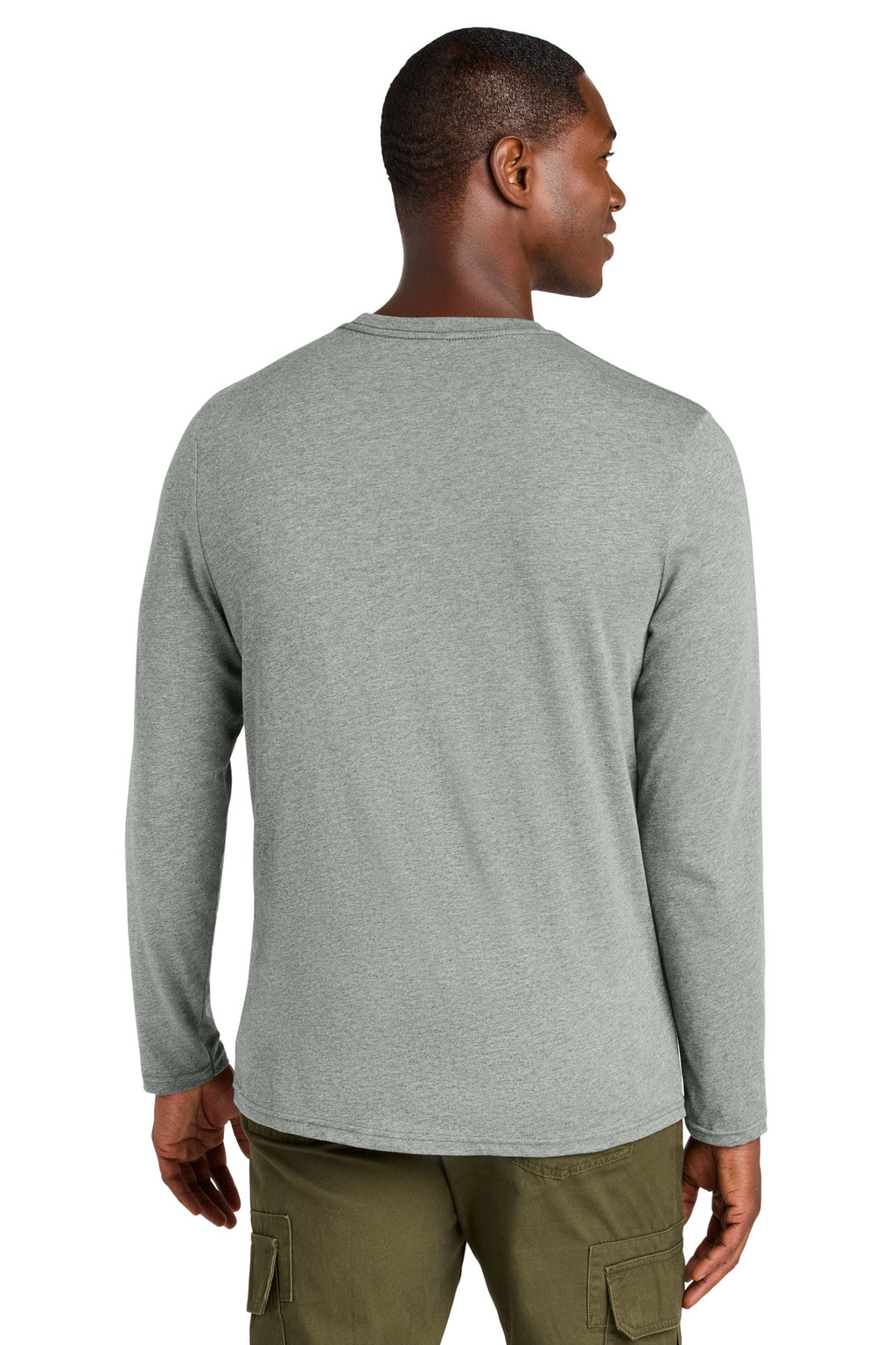 District Perfect Weight CVC Long Sleeve Tee DT185 - Light Heather Grey - back