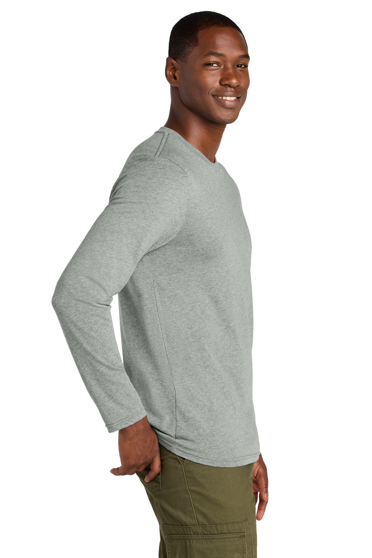 District Perfect Weight CVC Long Sleeve Tee DT185 - Light Heather Grey - side