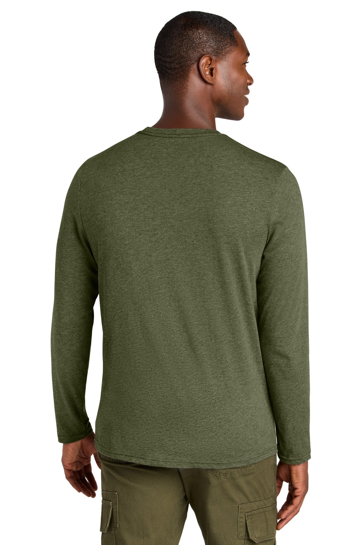 District Perfect Weight CVC Long Sleeve Tee DT185 - Military Green Heather - back