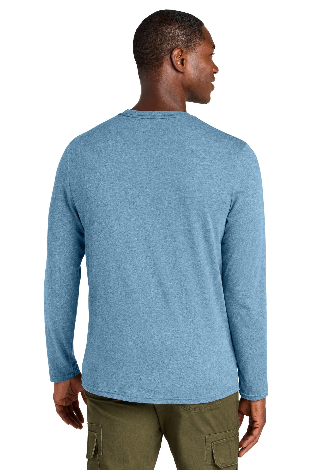 District Perfect Weight CVC Long Sleeve Tee DT185 - Tundra Blue Heather - back