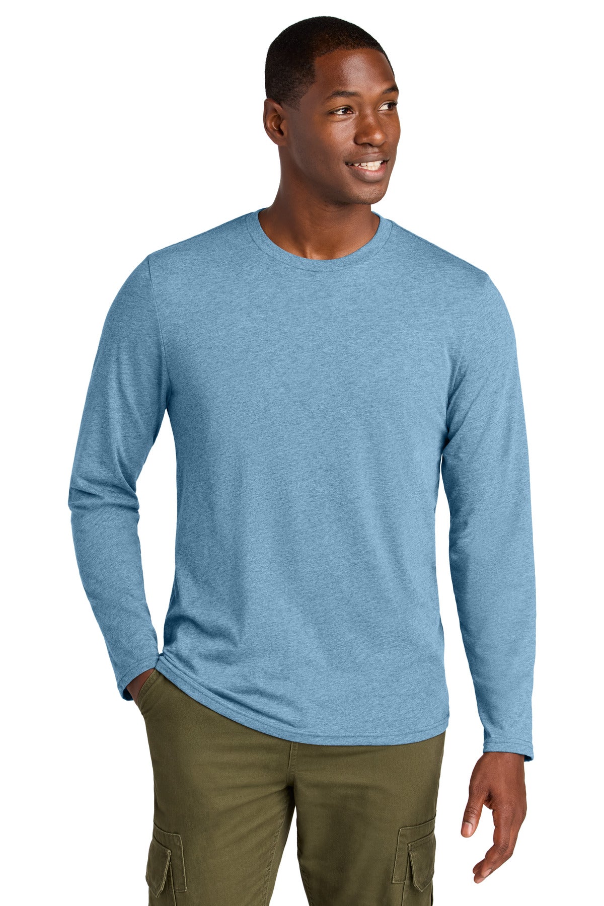 District Perfect Weight CVC Long Sleeve Tee DT185 - Tundra Blue Heather - front