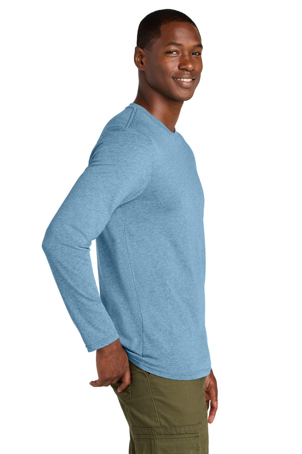 District Perfect Weight CVC Long Sleeve Tee DT185 - Tundra Blue Heather - side