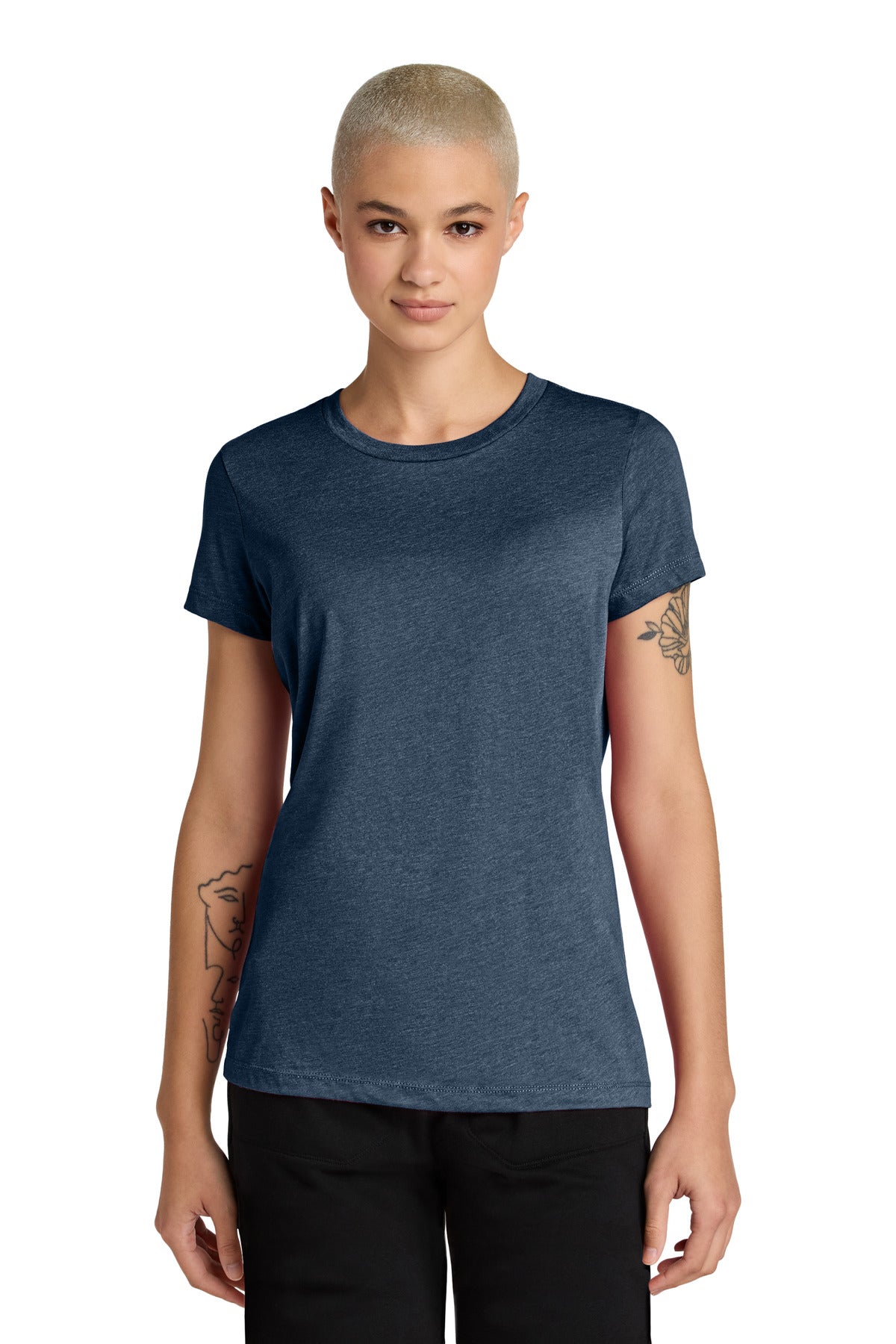 District Women's Perfect Weight CVC Tee DT188 - Heathered Navy - front