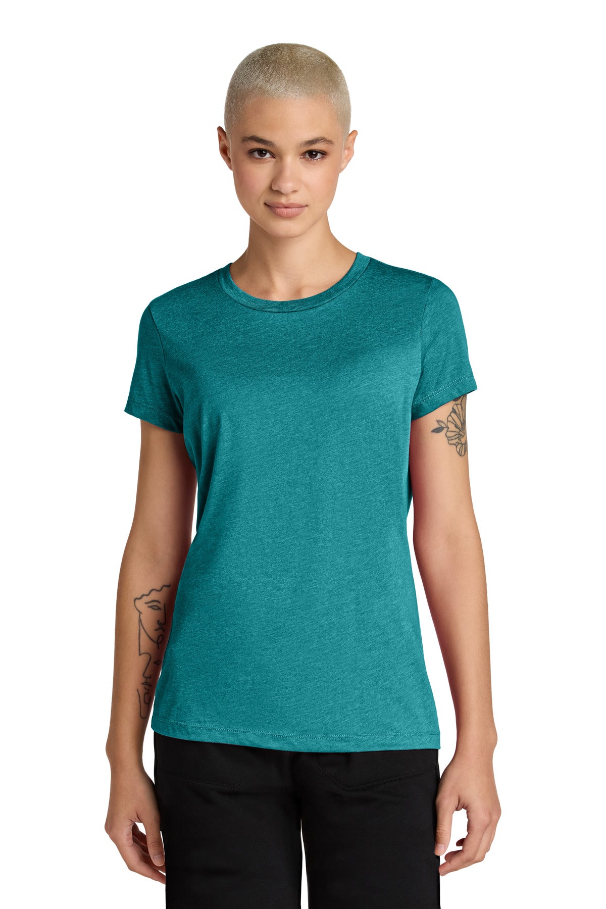 District Women's Perfect Weight CVC Tee DT188 - Heathered Teal - front