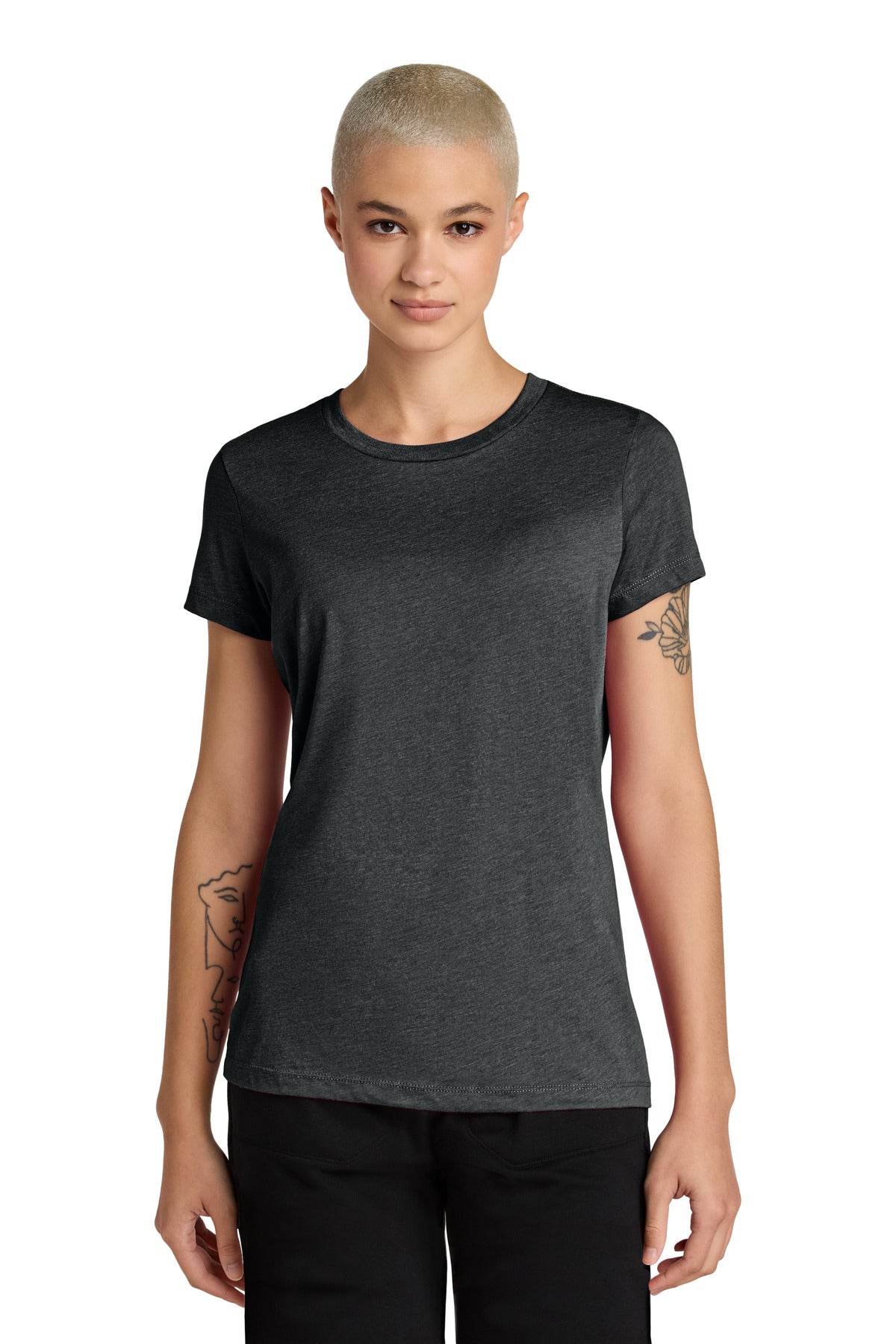 District Women's Perfect Weight CVC Tee DT188 - Jet Black Heather - front