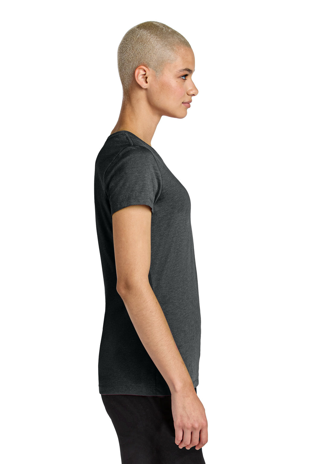 District Women's Perfect Weight CVC Tee DT188 - Jet Black Heather - side