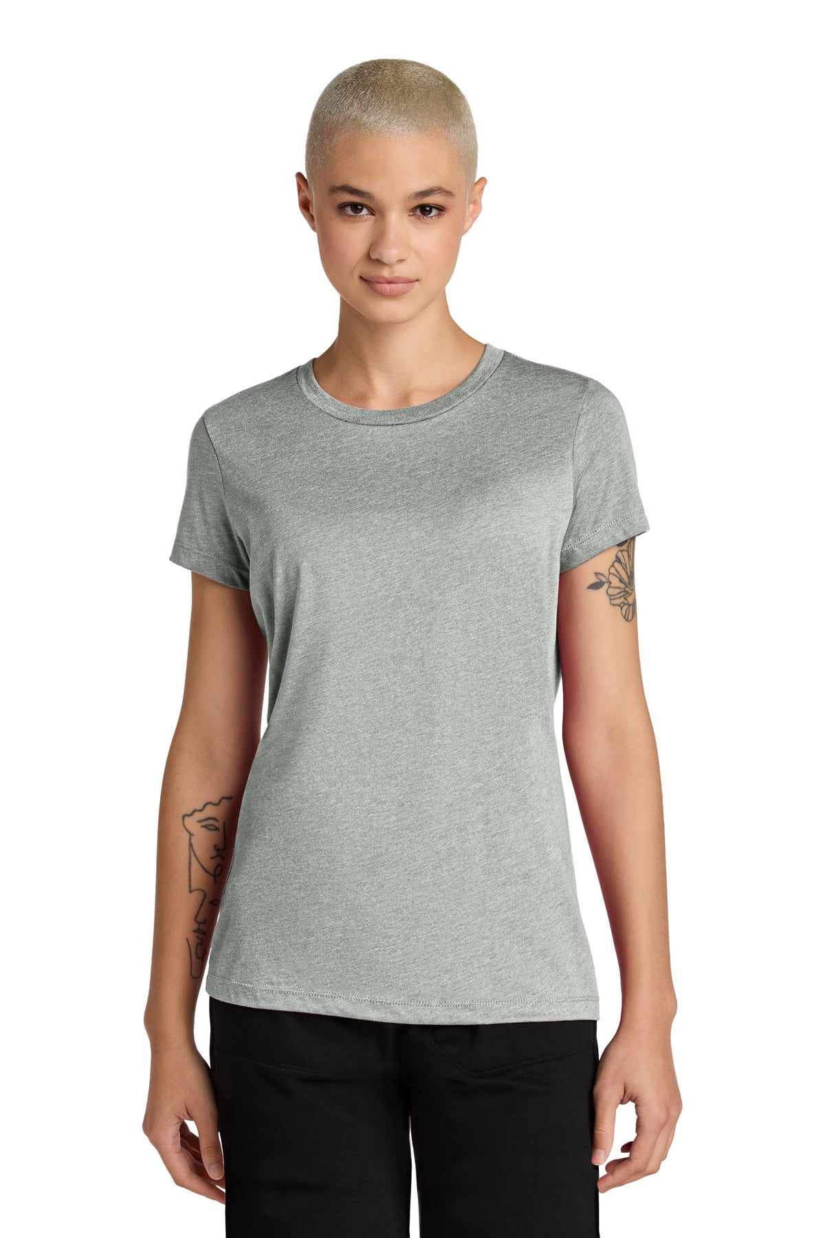District Women's Perfect Weight CVC Tee DT188 - Light Heather Grey - front