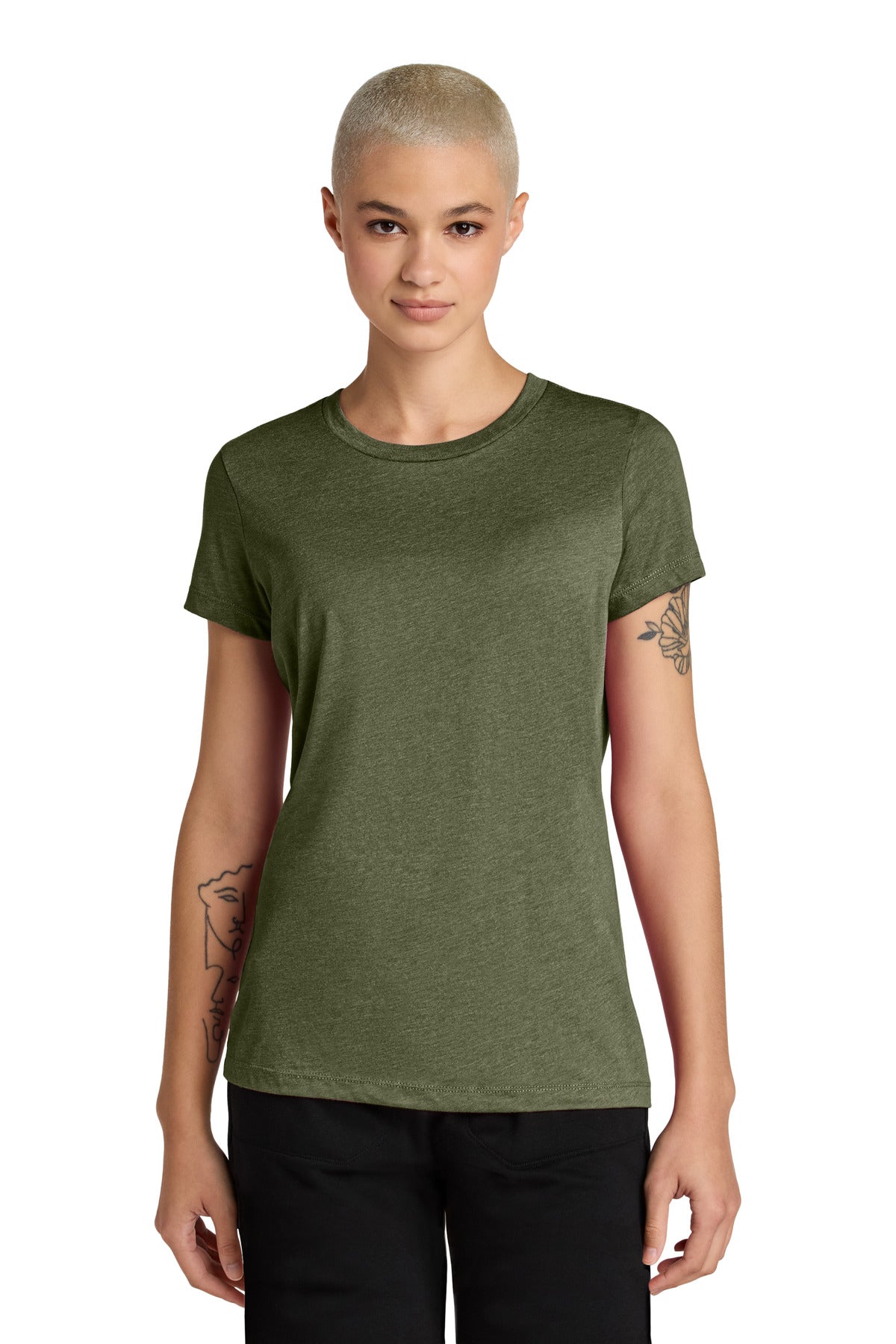District Women's Perfect Weight CVC Tee DT188 - Military Green Heather - front