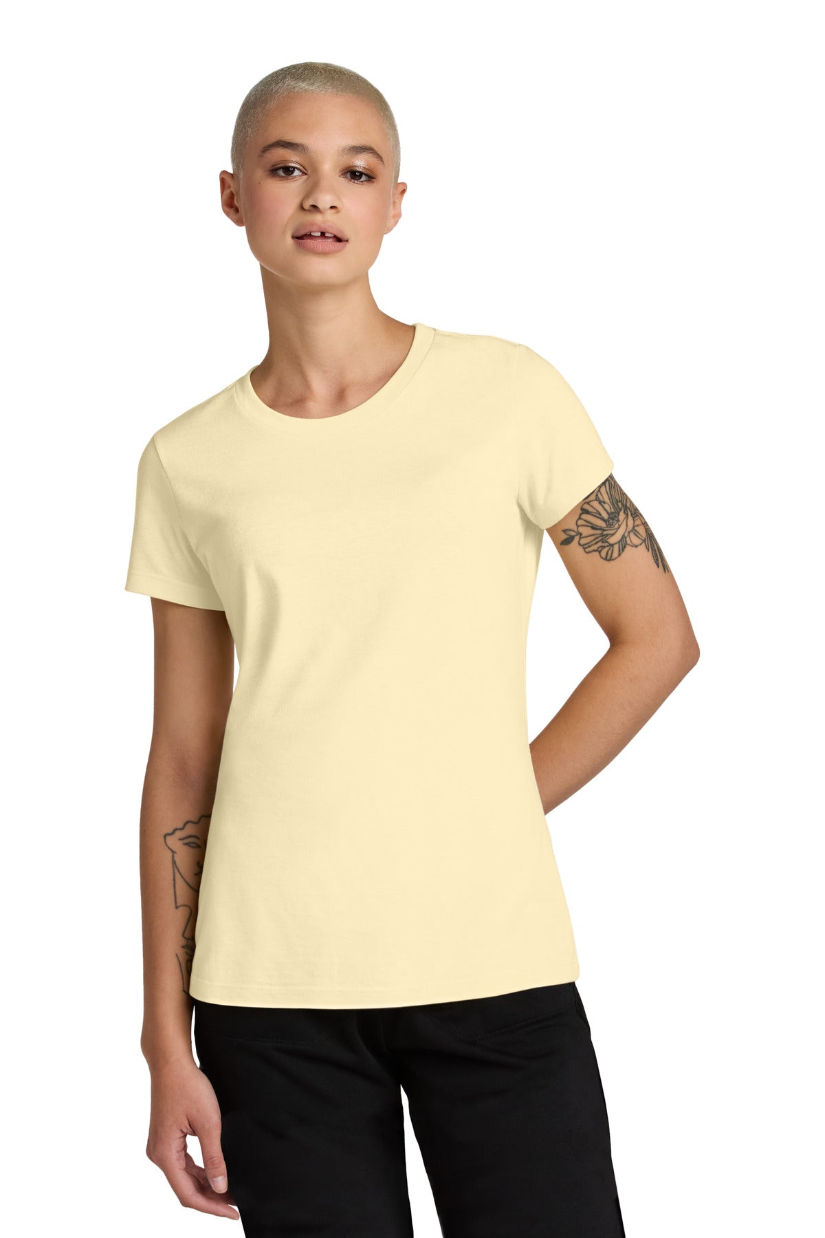 District Women's Perfect Weight CVC Tee DT188 - Soft Yellow - front