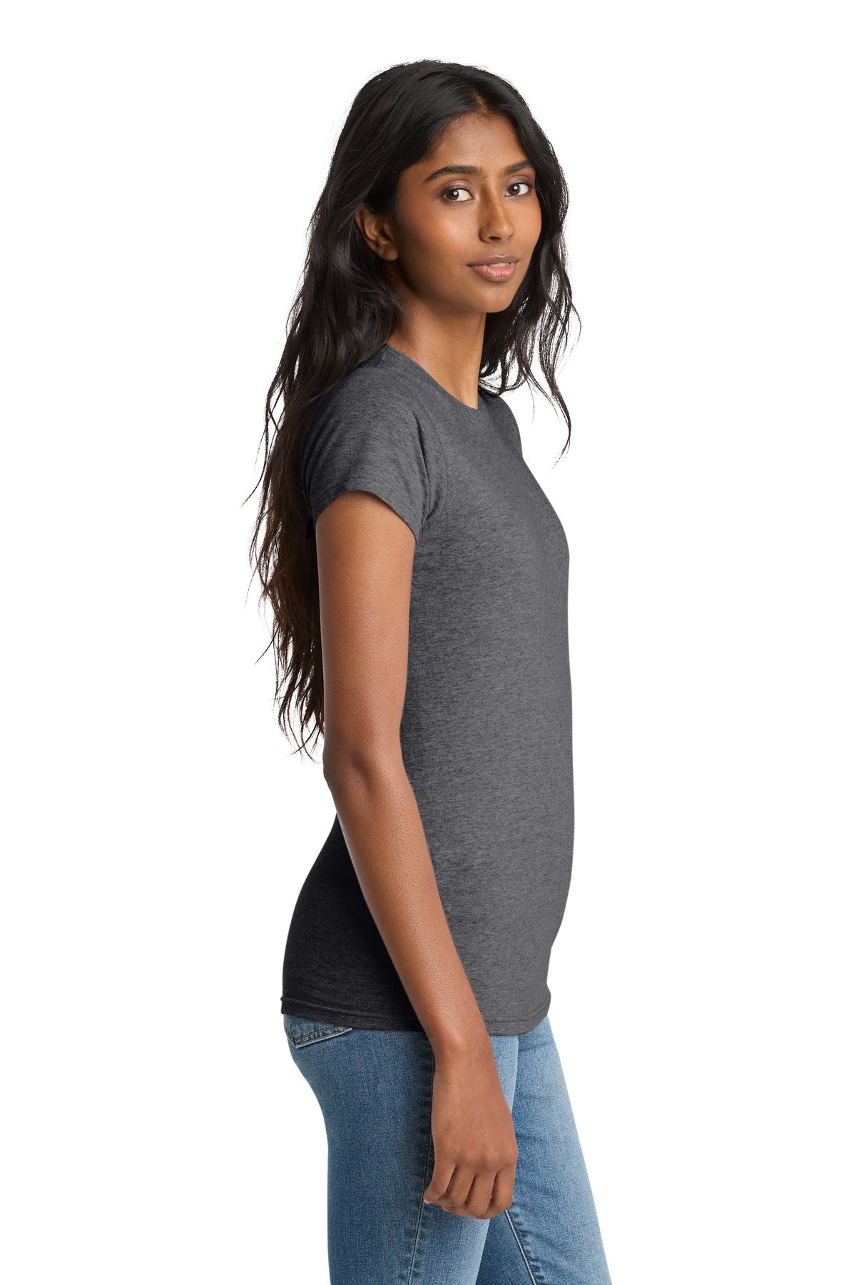 District Women's Fitted The Concert Tee DT5001 - Heathered Charcoal - side