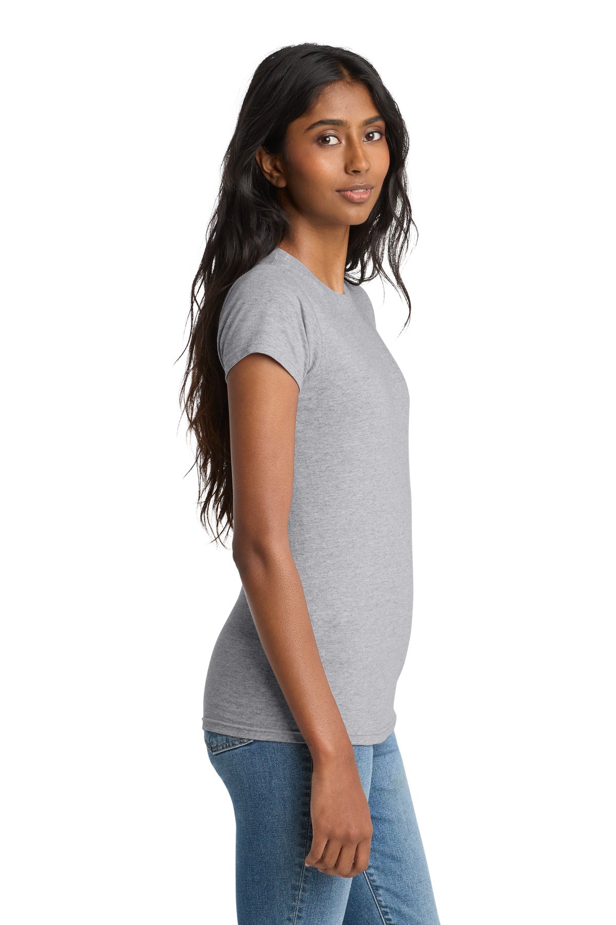 District Women's Fitted The Concert Tee DT5001 - Heather Grey - side