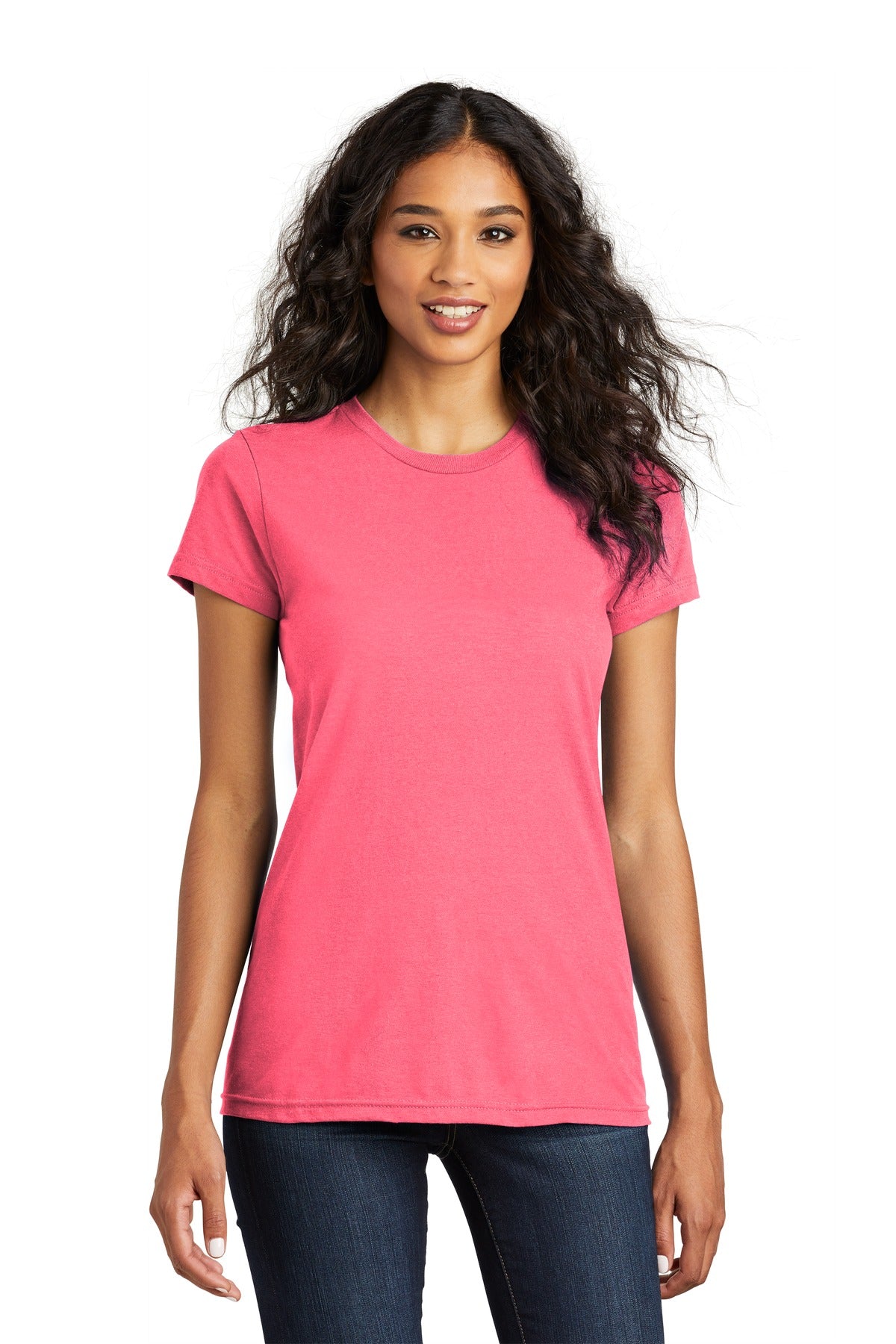 District Women's Fitted The Concert Tee DT5001 - Neon Pink - front
