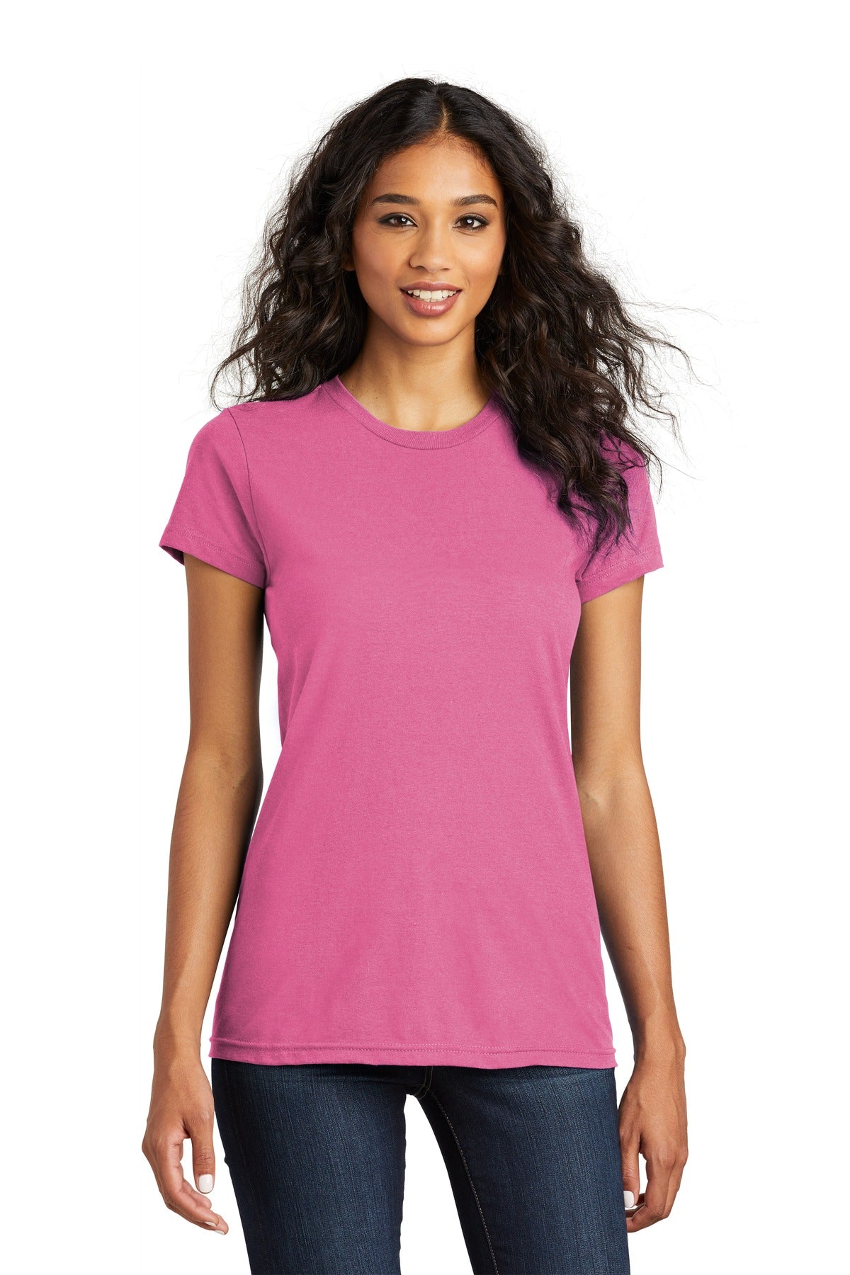 District Women's Fitted The Concert Tee DT5001 - True Pink - front