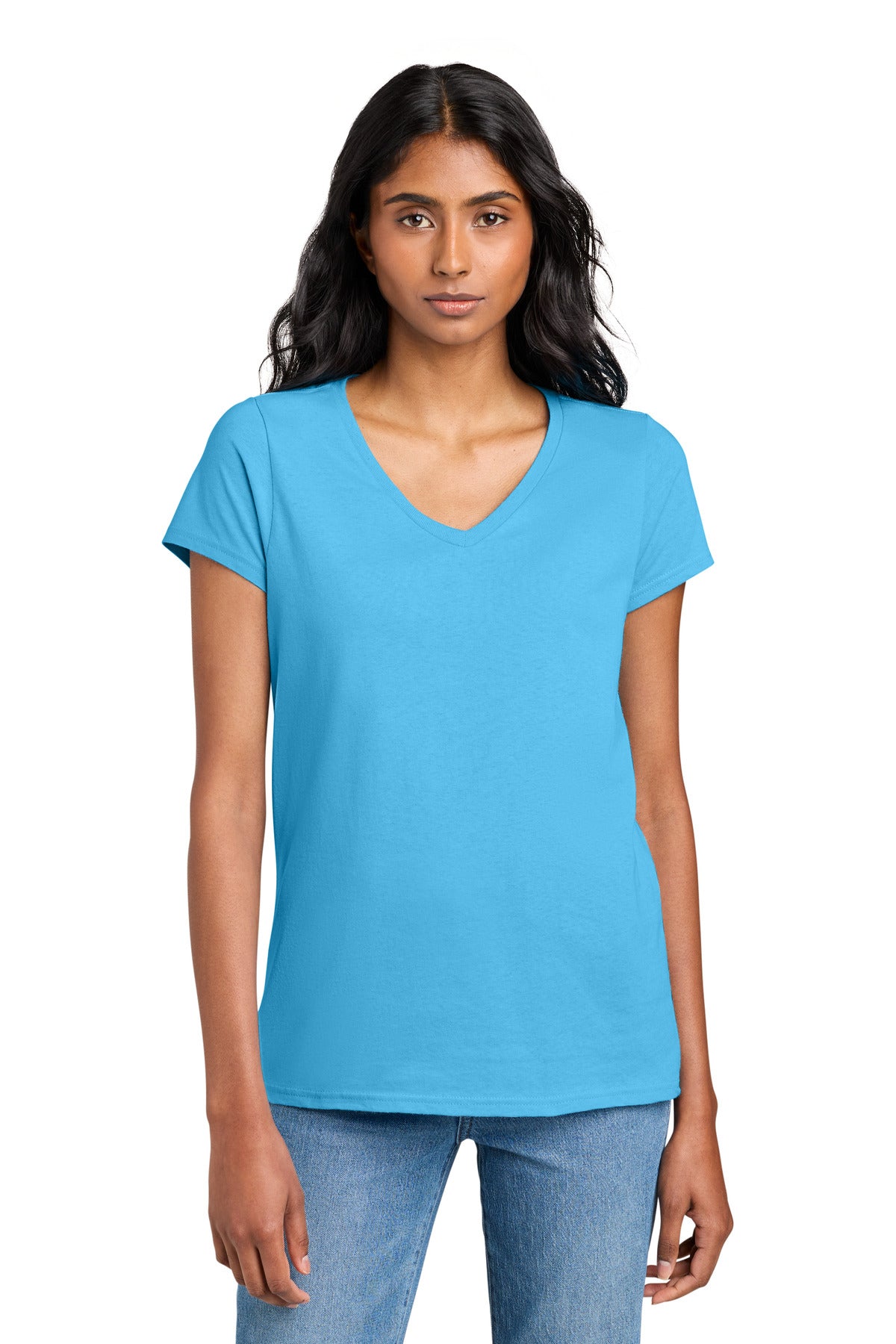 District Women's The Concert Tee V-Neck DT5002 - Aquatic Blue - front