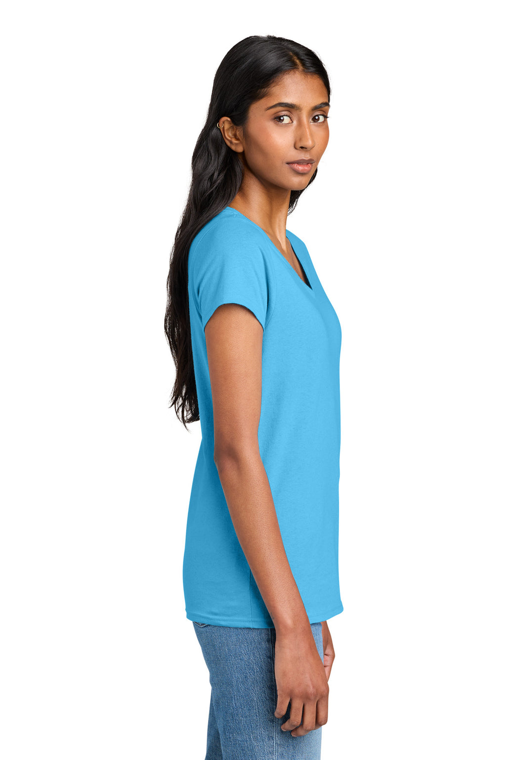 District Women's The Concert Tee V-Neck DT5002 - Aquatic Blue - side