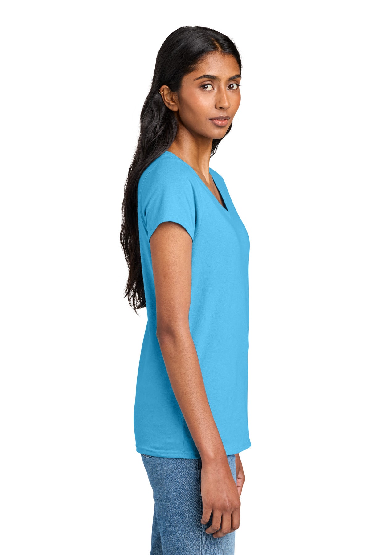 District Women's The Concert Tee V-Neck DT5002 - Aquatic Blue - side