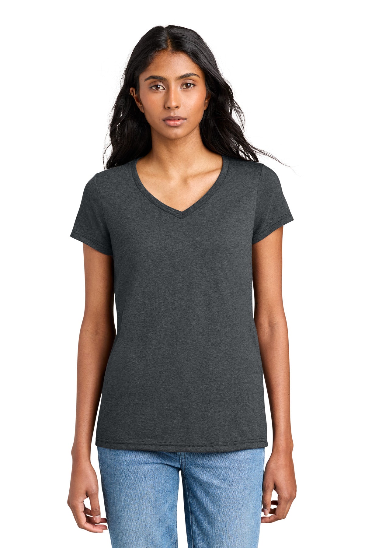 District Women's The Concert Tee V-Neck DT5002 - Heathered Charcoal - front