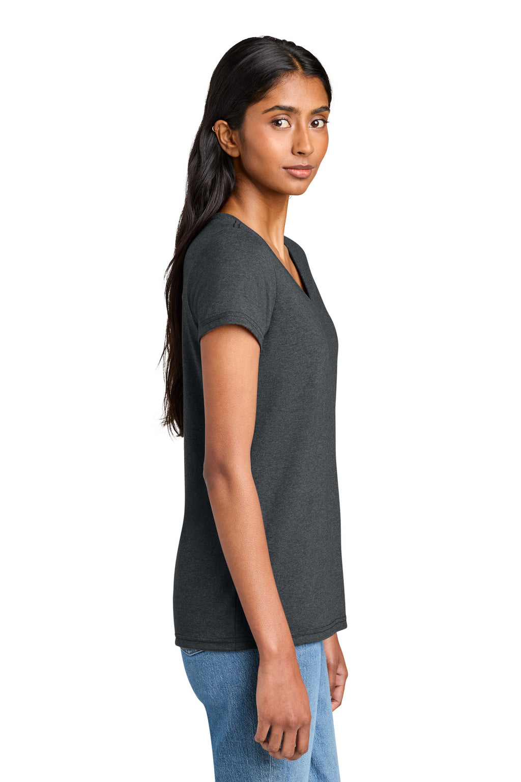 District Women's The Concert Tee V-Neck DT5002 - Heathered Charcoal - side