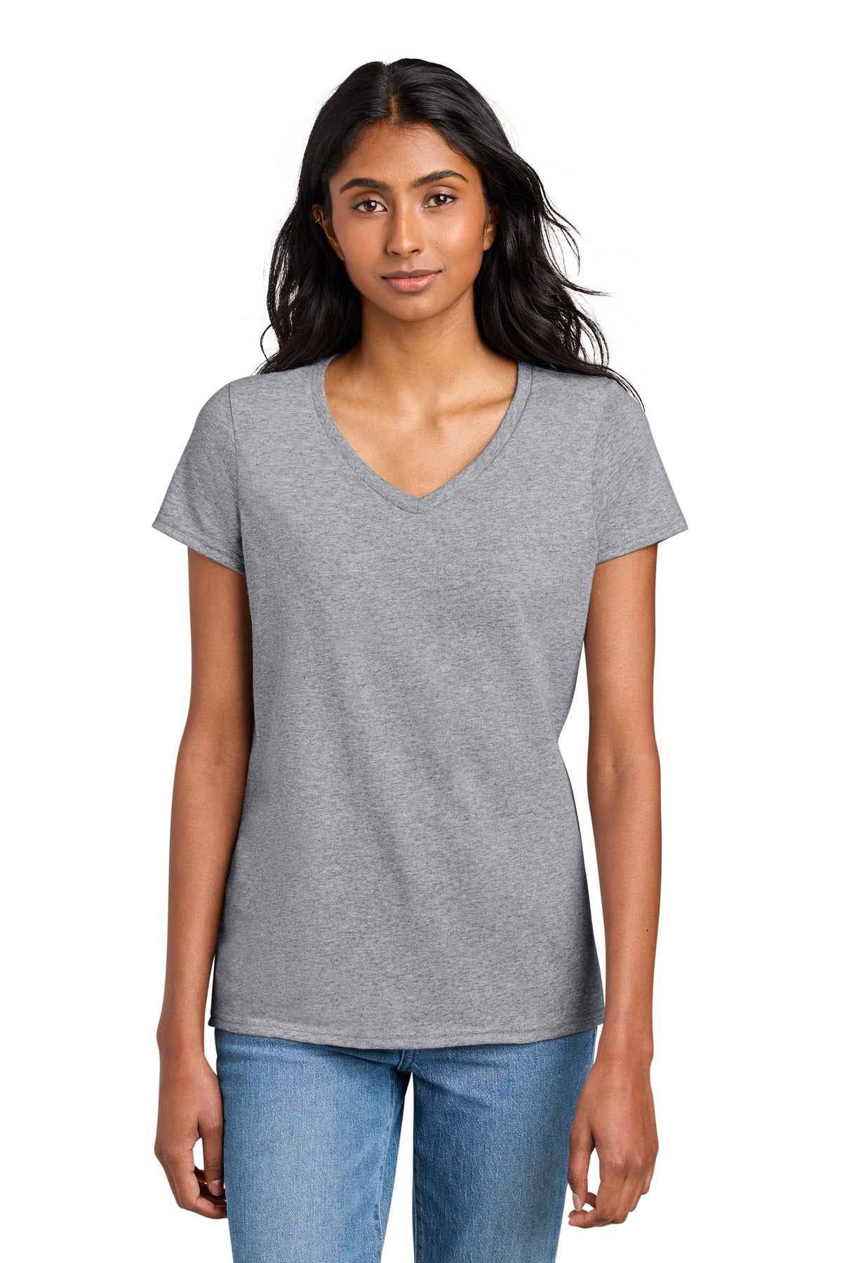 District Women's The Concert Tee V-Neck DT5002 - Heather Grey - front