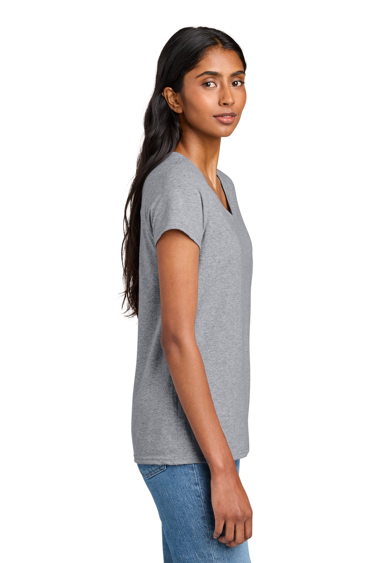 District Women's The Concert Tee V-Neck DT5002 - Heather Grey - side