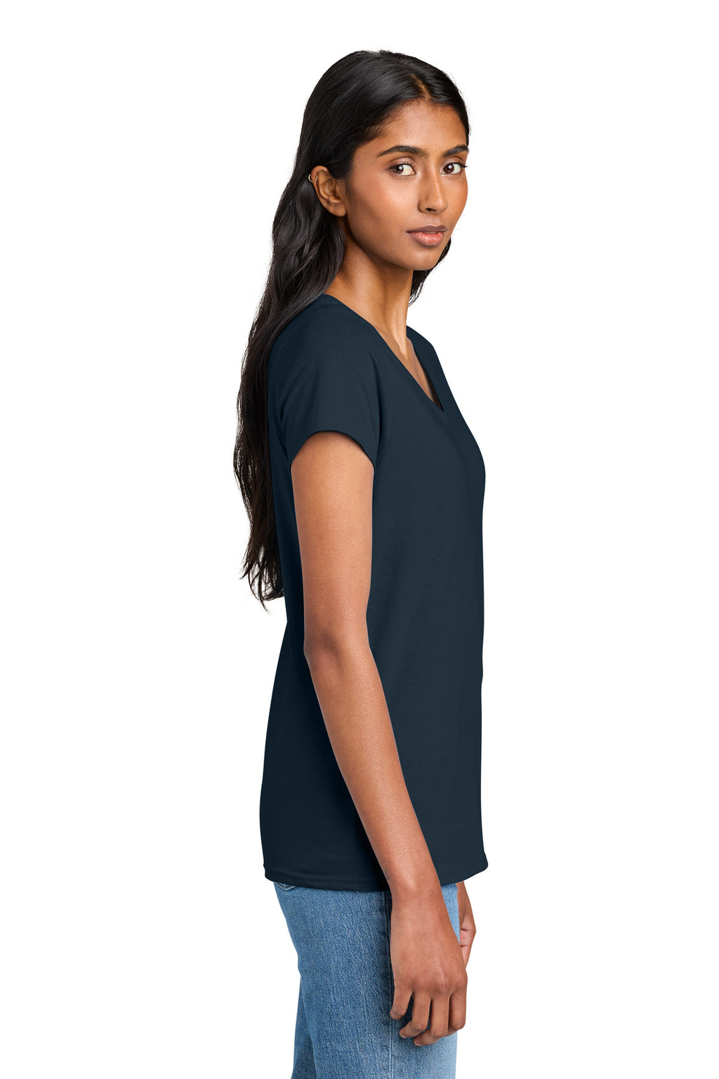 District Women's The Concert Tee V-Neck DT5002 - New Navy - side
