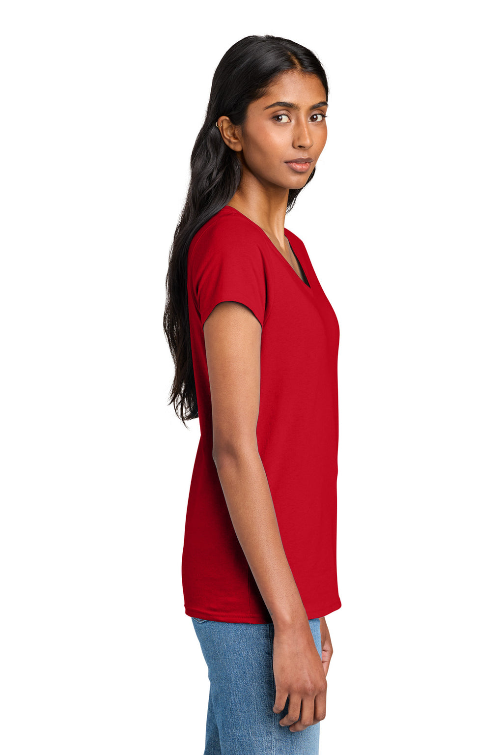 District Women's The Concert Tee V-Neck DT5002 - New Red - side