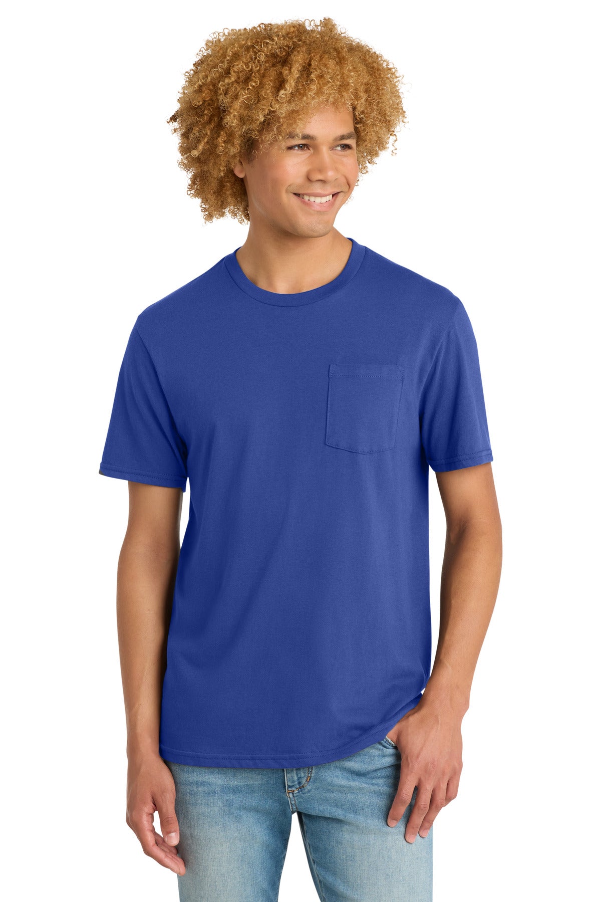 District Very Important Tee with Pocket. DT6000P - Deep Royal - front