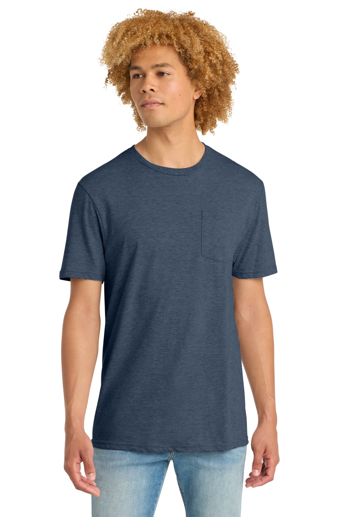 District Very Important Tee with Pocket. DT6000P - Heathered Navy - front