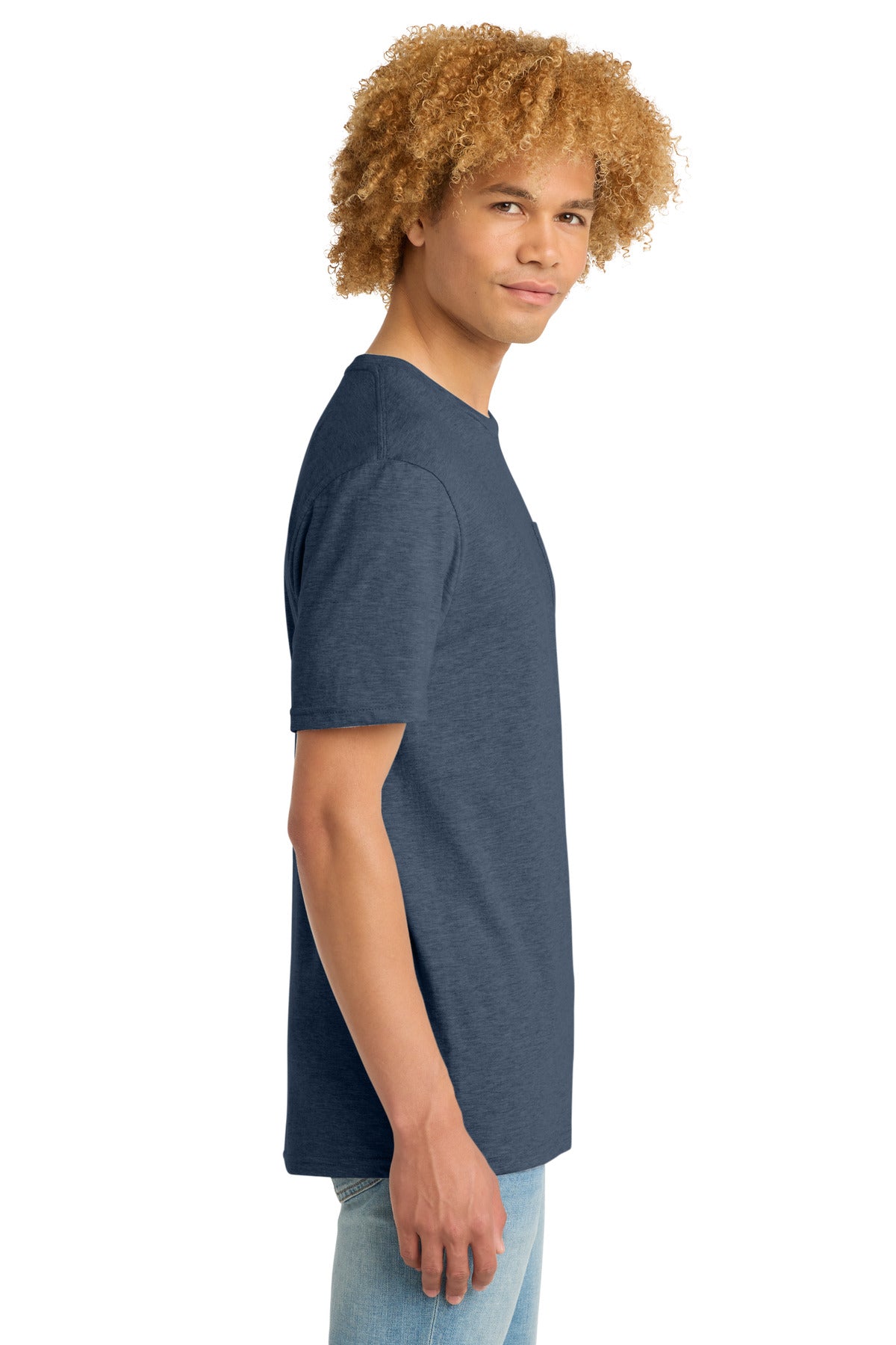 District Very Important Tee with Pocket. DT6000P - Heathered Navy - side